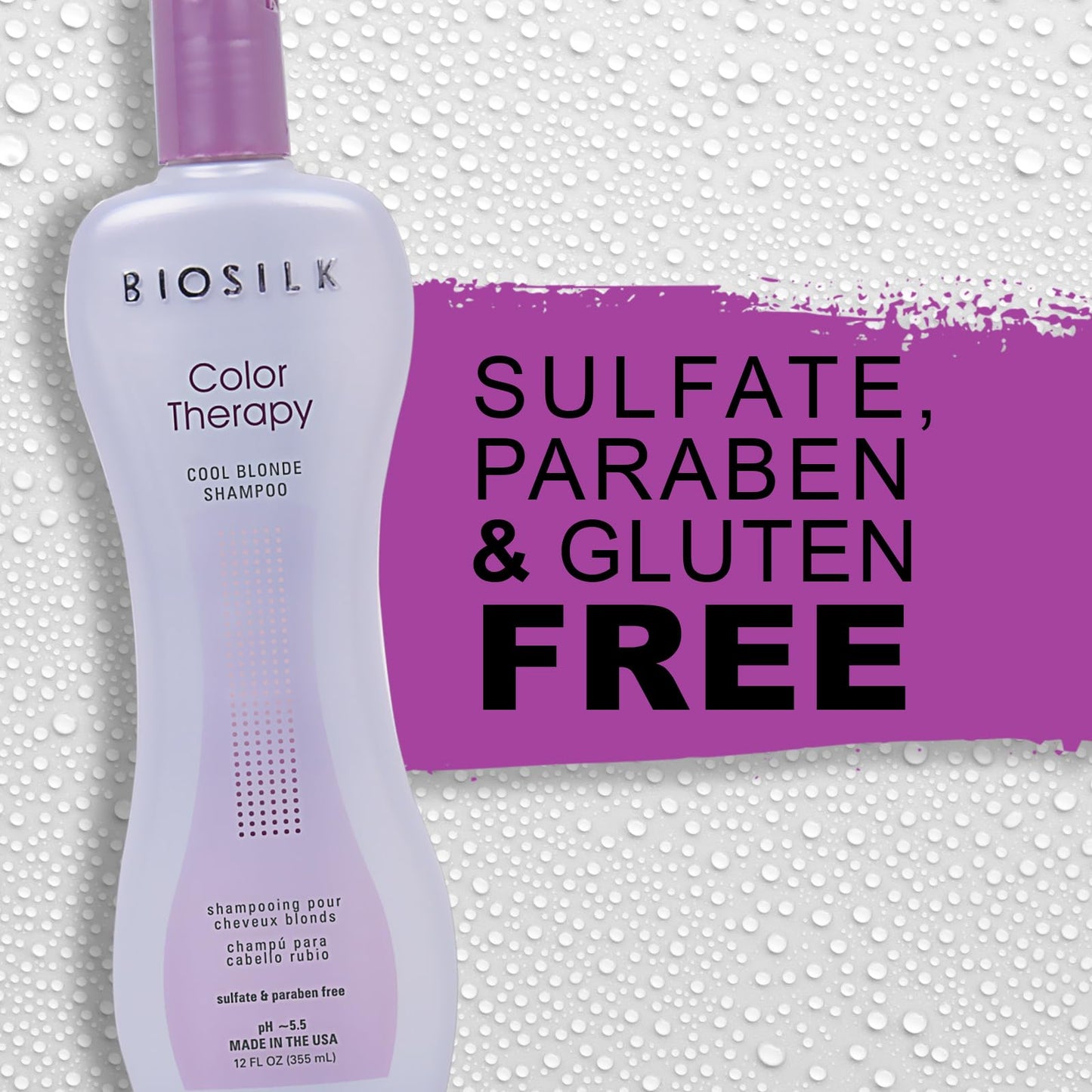 Light Gray BioSilk Color Therapy Cool Blonde Shampoo, Protects Highlighted & Lightened Hair To Help Balance Brassy Tones, Sulfate, Paraben & Cruelty-Free, 12 Oz