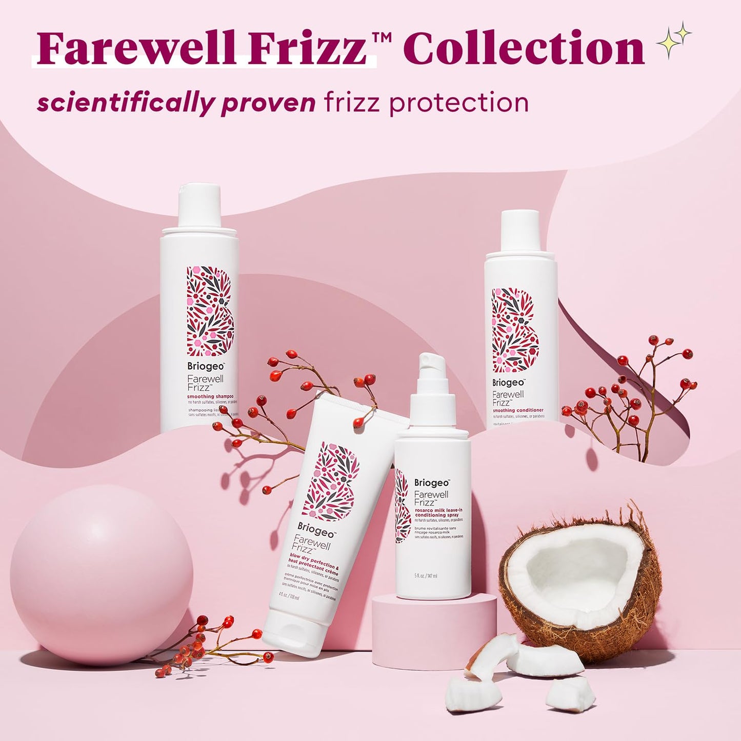 Misty Rose Briogeo Farewell Frizz Blow Dry Perfection & Heat Protectant Crème | Silicone-Free Styling Cream for Frizz Control, Smoothness & Shine | Protects Up to 450°F | Vegan & Cruelty-Free | 2 oz