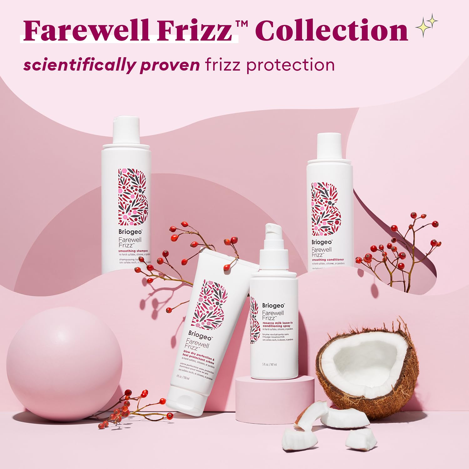Misty Rose Briogeo Farewell Frizz Blow Dry Perfection & Heat Protectant Crème | Silicone-Free Styling Cream for Frizz Control, Smoothness & Shine | Protects Up to 450°F | Vegan & Cruelty-Free | 2 oz