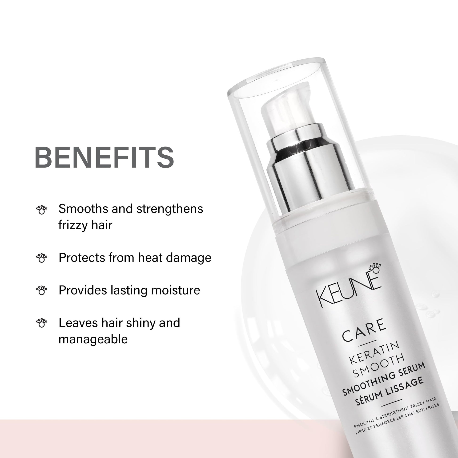 White Smoke Keune Care Keratin Smooth Serum, Nourishing & Frizz-Control Treatment for Smoother Hair, 0.8 Fl Oz