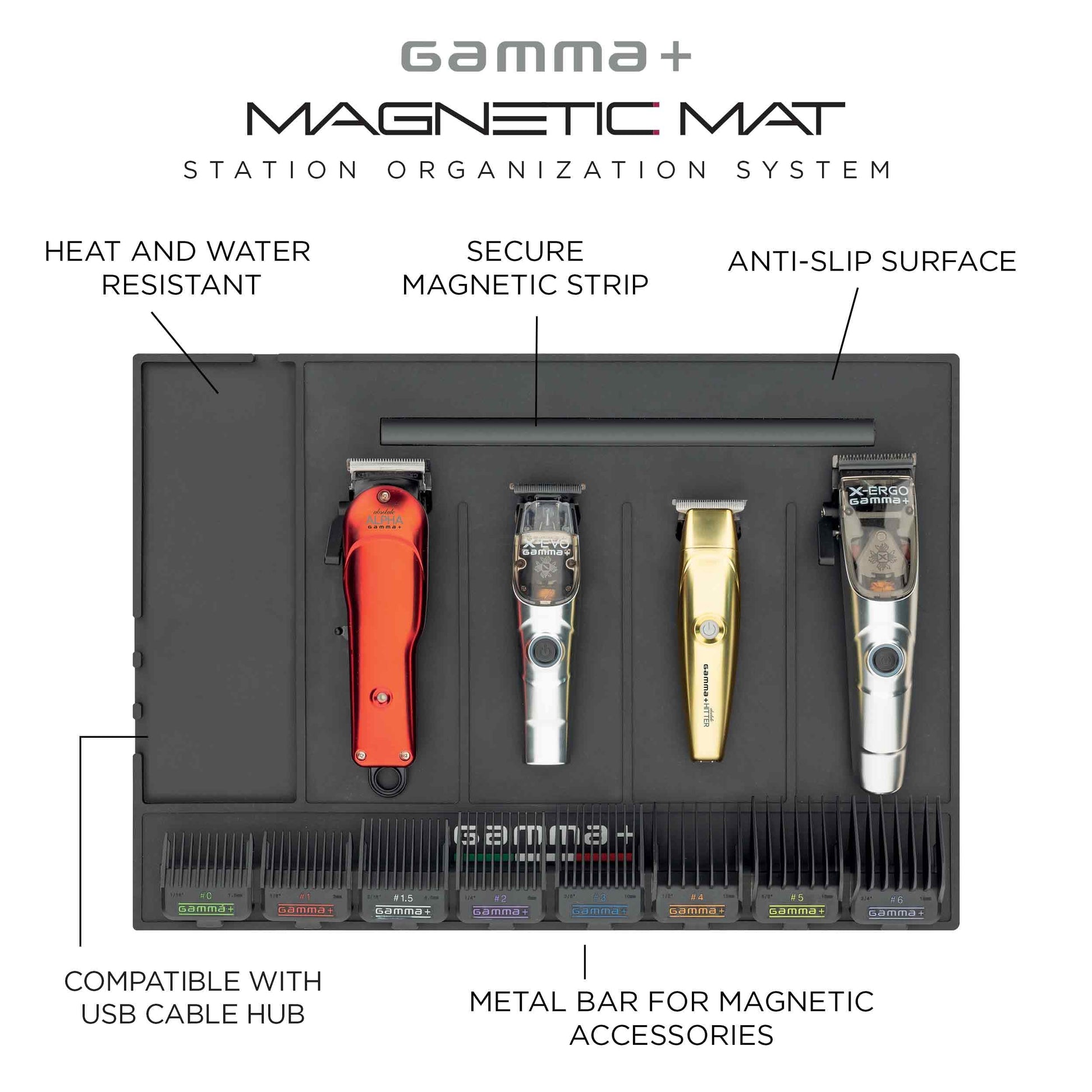 White Smoke GAMMA+ Professional Barber Appliance Magnetic Mat and Station Organizer, Anti-Slip, Durable Heat Resistant Silicone, Hair Styling Tools, Black