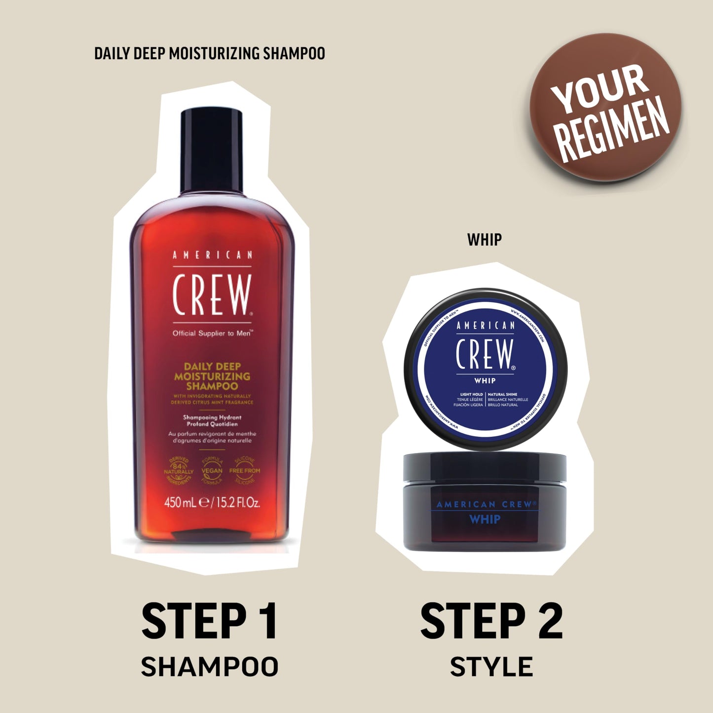 Light Gray American Crew Men's Whip Styling Cream, Like Hair Gel with Light Hold & Natural Shine, 3 oz