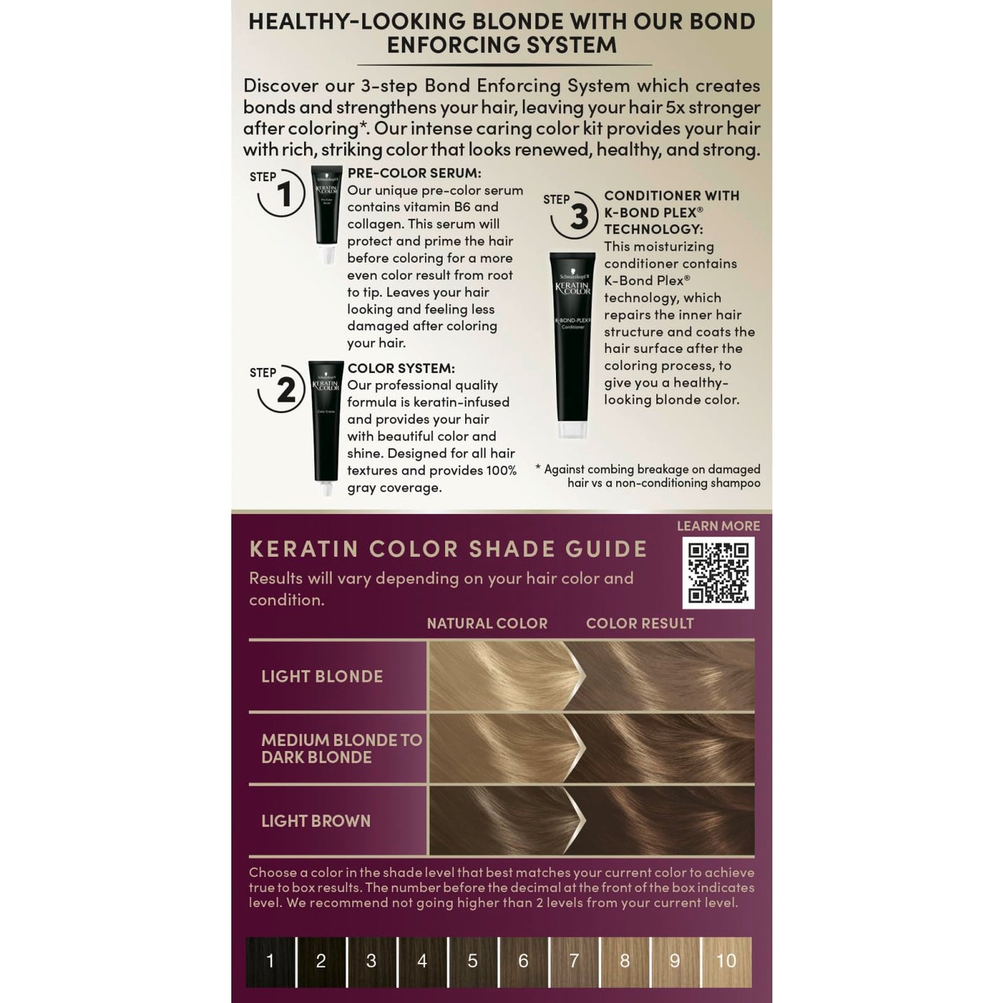 Dark Gray Schwarzkopf Keratin Blonde Hair Dye, 7.0 Dark Blonde, Professional Quality Permanent Hair Color, Bond Enforcing System Helps Prevent Breakage* Pre-Color Serum & Conditioner Included