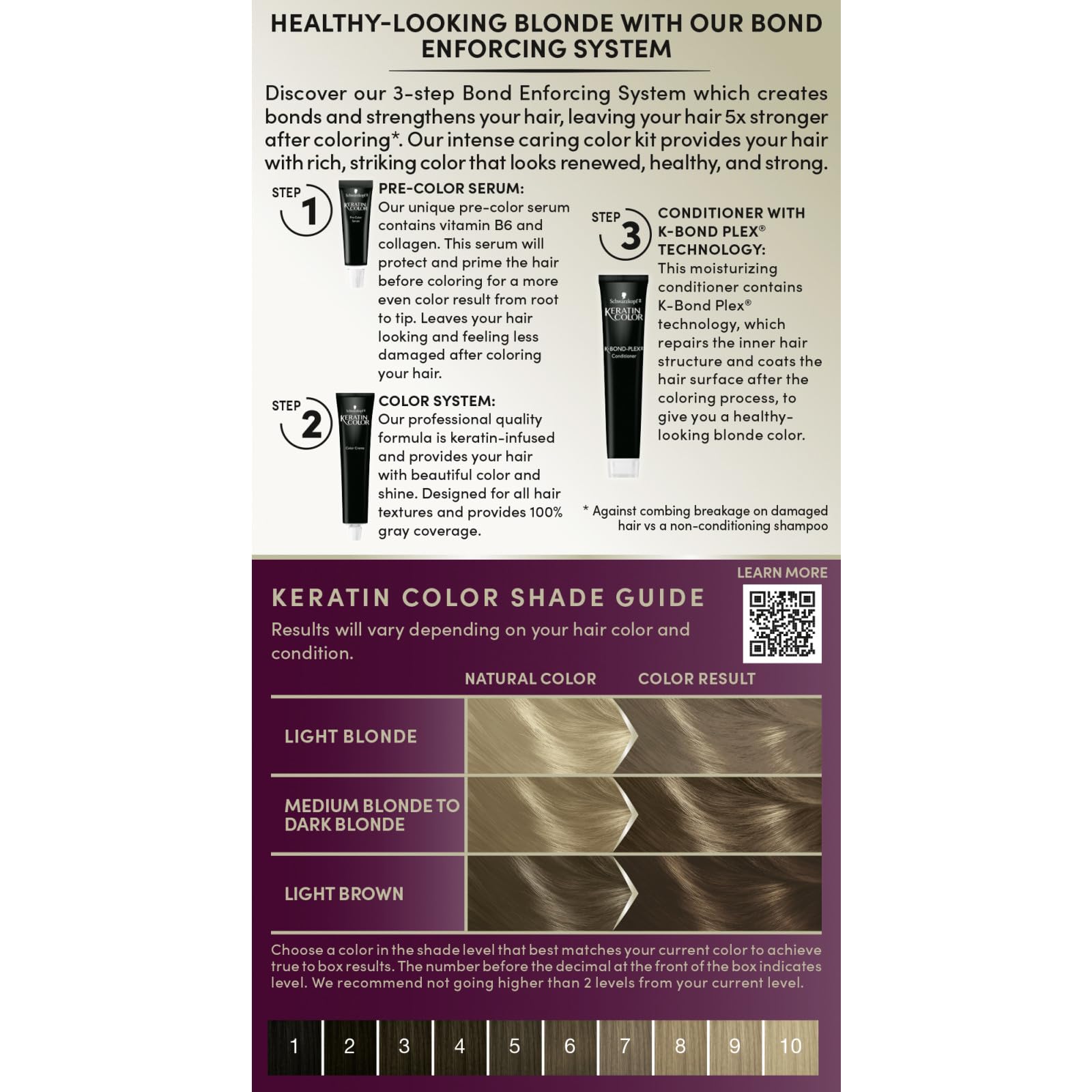 Dark Gray Schwarzkopf Keratin Blonde Hair Dye, 7.0 Dark Blonde, Professional Quality Permanent Hair Color, Bond Enforcing System Helps Prevent Breakage* Pre-Color Serum & Conditioner Included