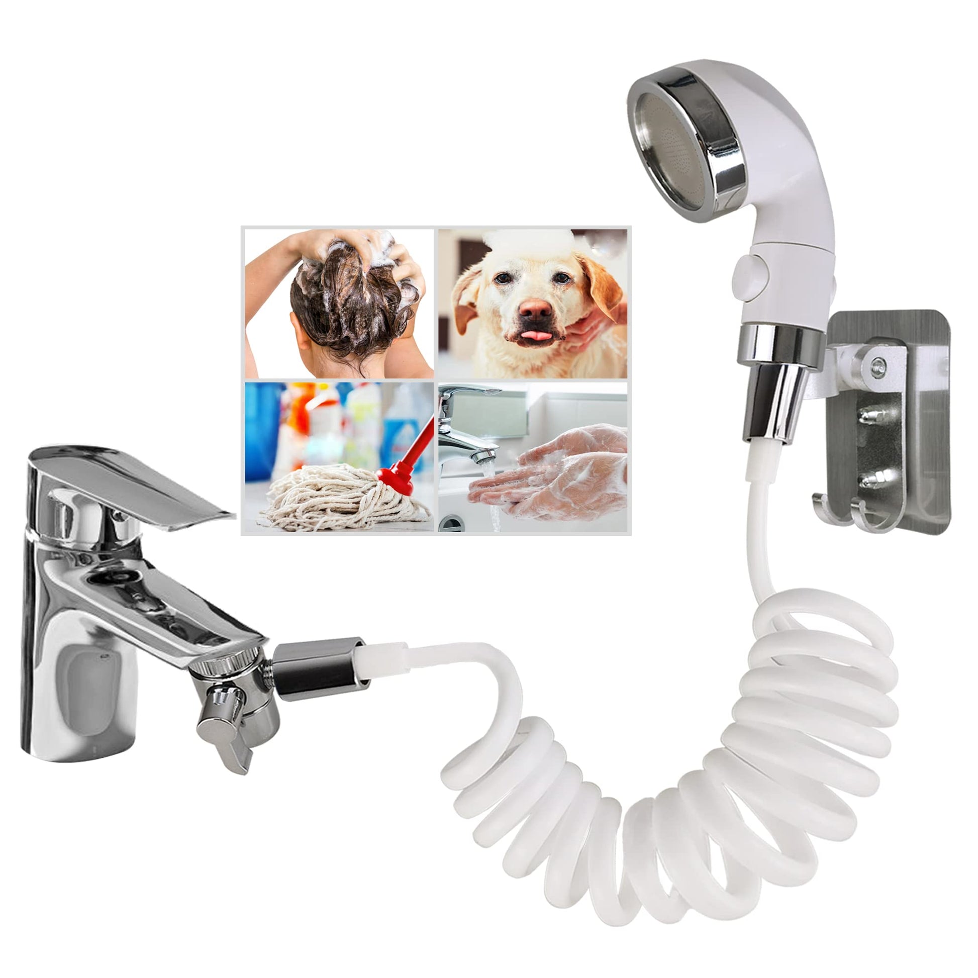 White Smoke U-BCOO Sink Spray Rubber Hose Portable Shampoo Sprayer (Style 2)