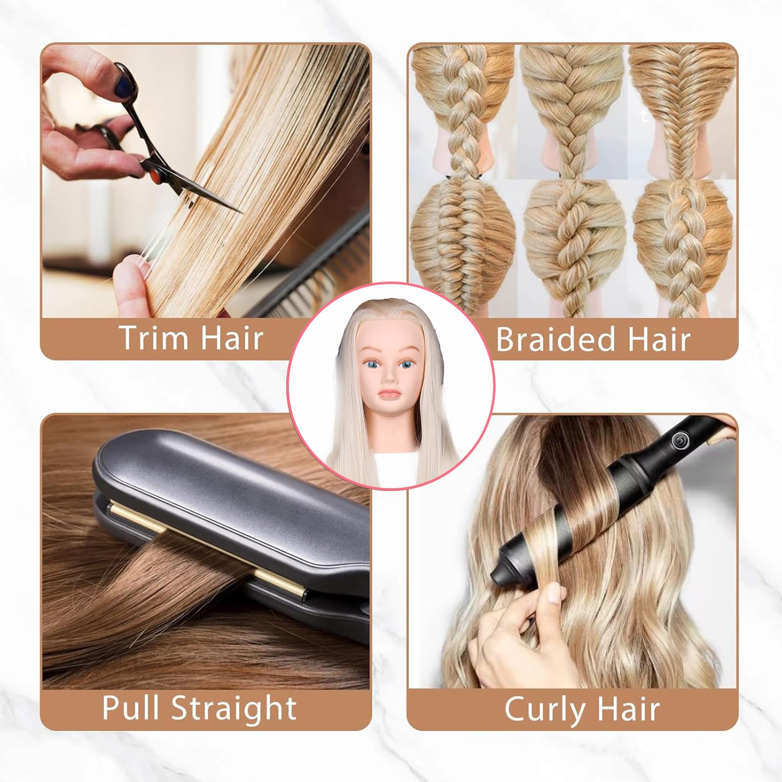 White Smoke Female Mannequin Head 26 Inch Long Hair Training Head Hair Styling Manikin Cosmetology Doll Head Synthetic Fiber Hair Dressing Salon Training Head Model with Free Clamp (Color 613)