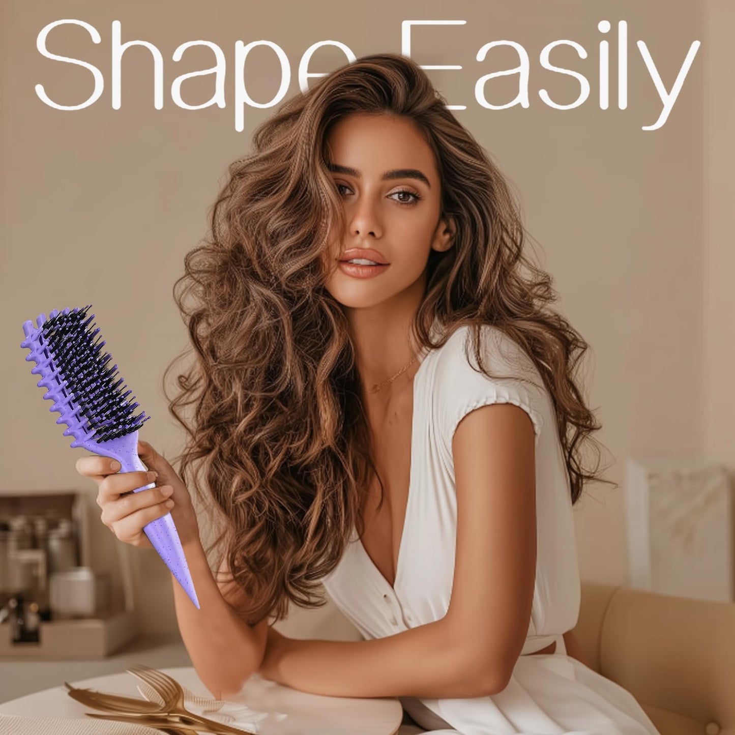 Rosy Brown Curly Hair Brush,Curl Defining Brush for Effortlessly Defined Curls & Waves,Vented Hair Brush for Wet & Dry Hair,Women and Men,Reduces Frizz (Purple)