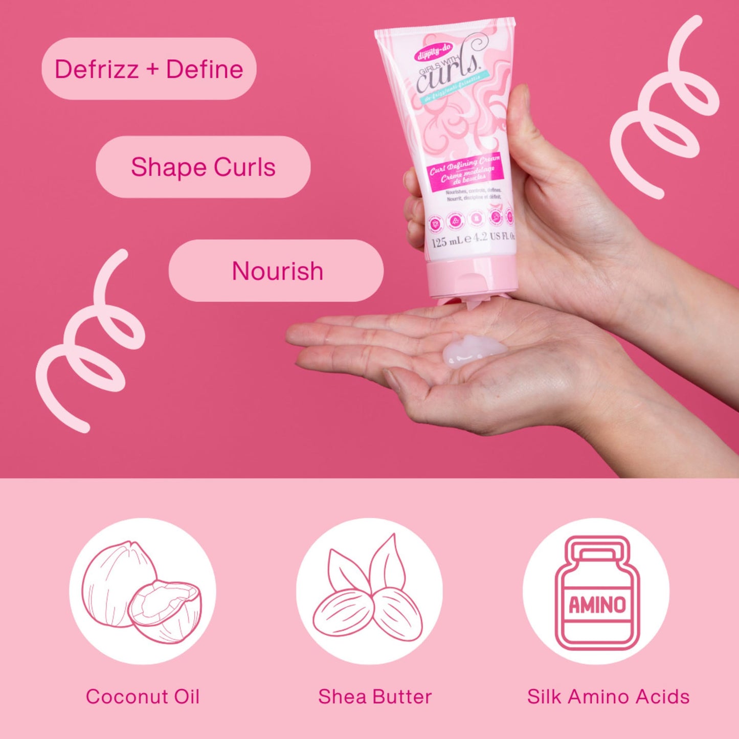Light Pink Dippity Do Girls With Curls Leave-In Curl Defining Cream, Anti-Frizz Styling for Curly & Wavy Hair, Smoothing Cream For Frizzy Hair, Shea Butter, Coconut Oil, Frizz Control, Strengthening, 2 Pack
