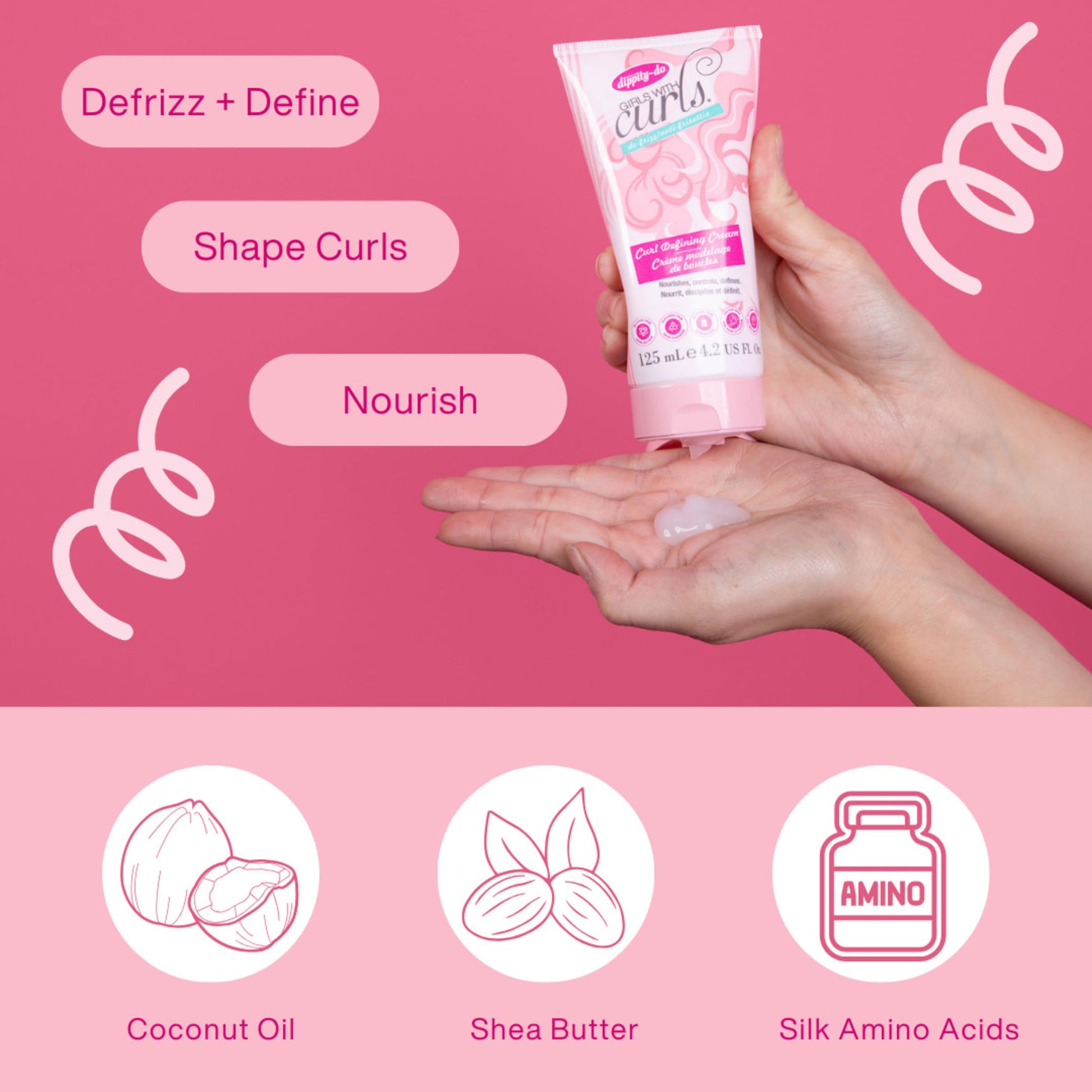 Light Pink Dippity Do Girls With Curls Leave-In Curl Defining Cream, Anti-Frizz Styling for Curly & Wavy Hair, Smoothing Cream For Frizzy Hair, Shea Butter, Coconut Oil, Frizz Control, Strengthening, 2 Pack