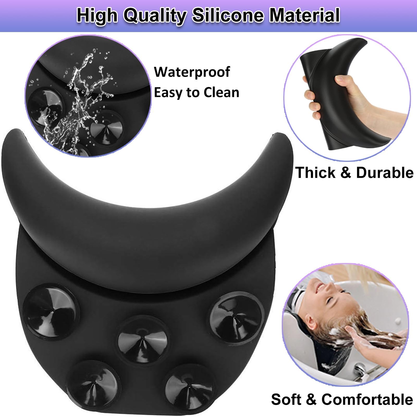 White Smoke Shampoo Bowl Neck Rest for Sink, Silicone Neck Rest Cushion with Suction Cup, Portable Hair Washing Sink Neck Support Non-Slip for Salon Home Wash Basin