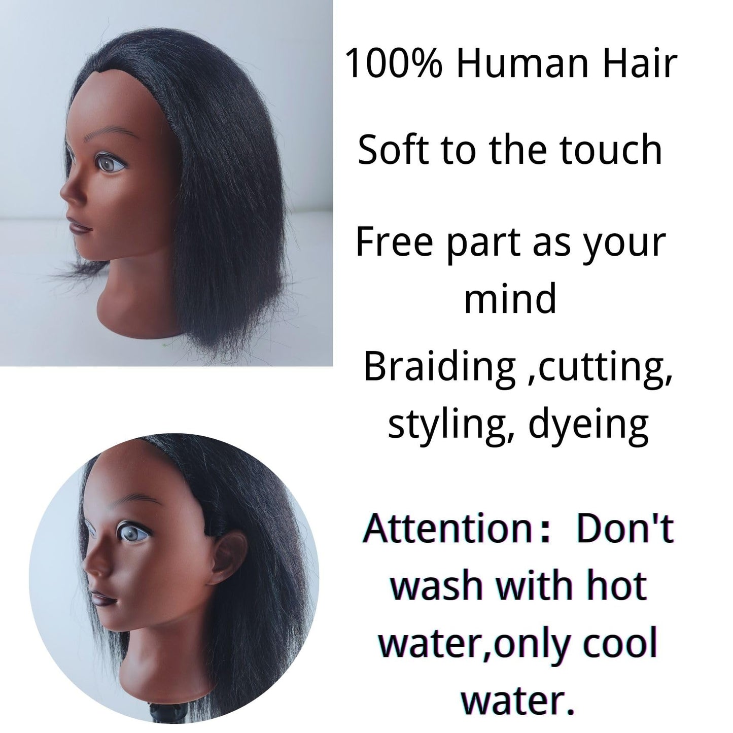 White Smoke Real Hair Braiding Mannequin Head for Practice, African American Training Doll Head with Hair for Kids