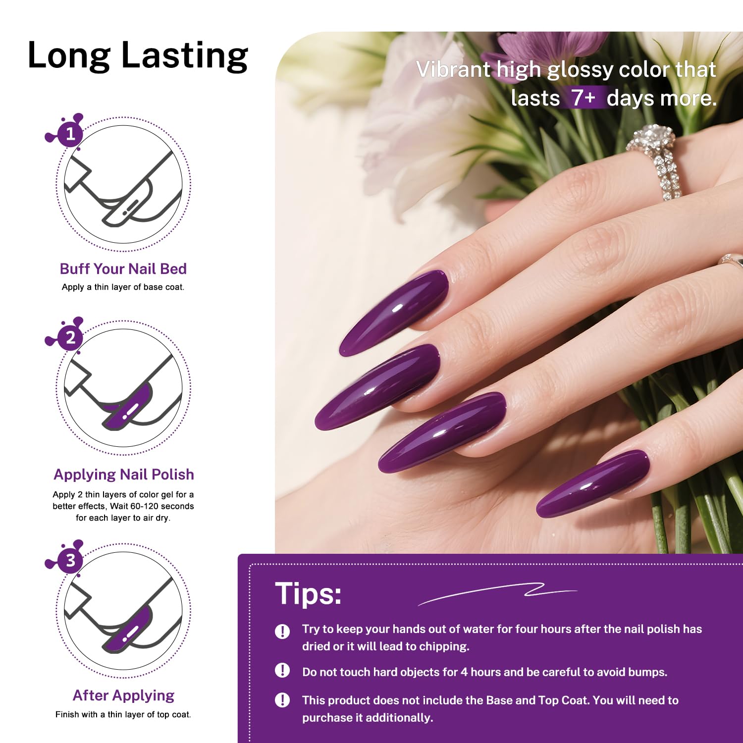 White Smoke OpenLive 16.5ml Purple Nail Polish Large Volume Quick Drying Nail Polish, Fast Drying and Long Lasting Color Nail Art DIY Home Manicure Gift for Women