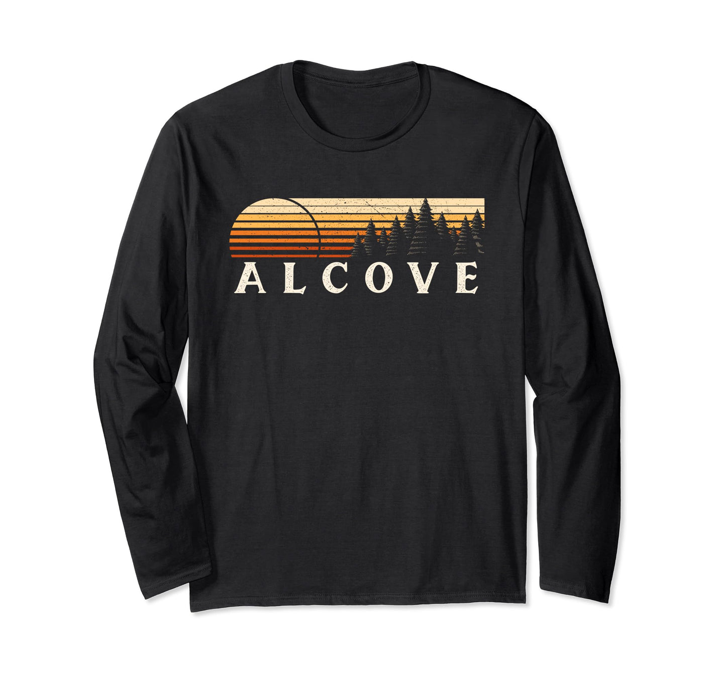Dark Slate Gray Alcove, NY Vintage Evergreen Sunset Eighties Retro Long Sleeve T-Shirt