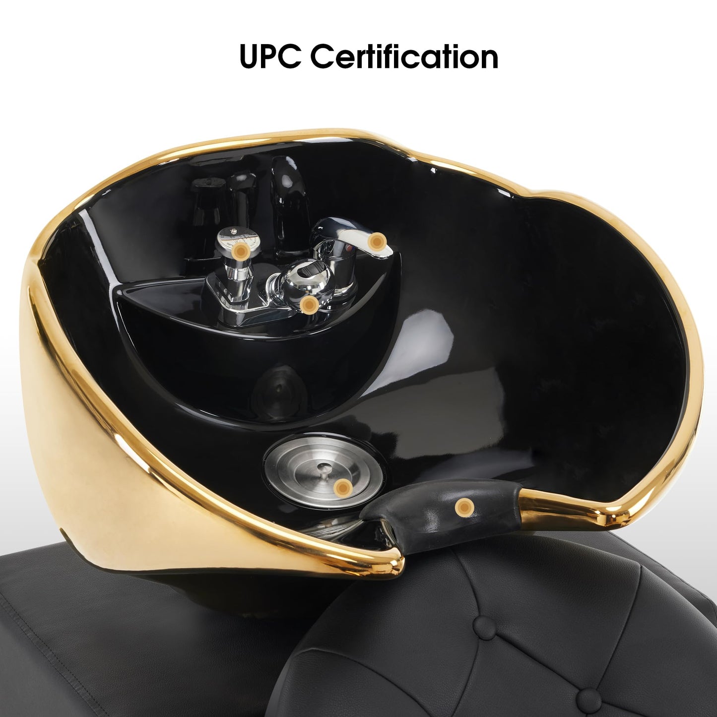 White Smoke BarberPub Backwash Shampoo Station Chair, Retro Adjustable Porcelain Ceramic Hair Wash Bowl Unit Station, Shampoo Barber Chair with Vacuum Breaker for Spa Beauty Salon 8610 (Black&Gold)