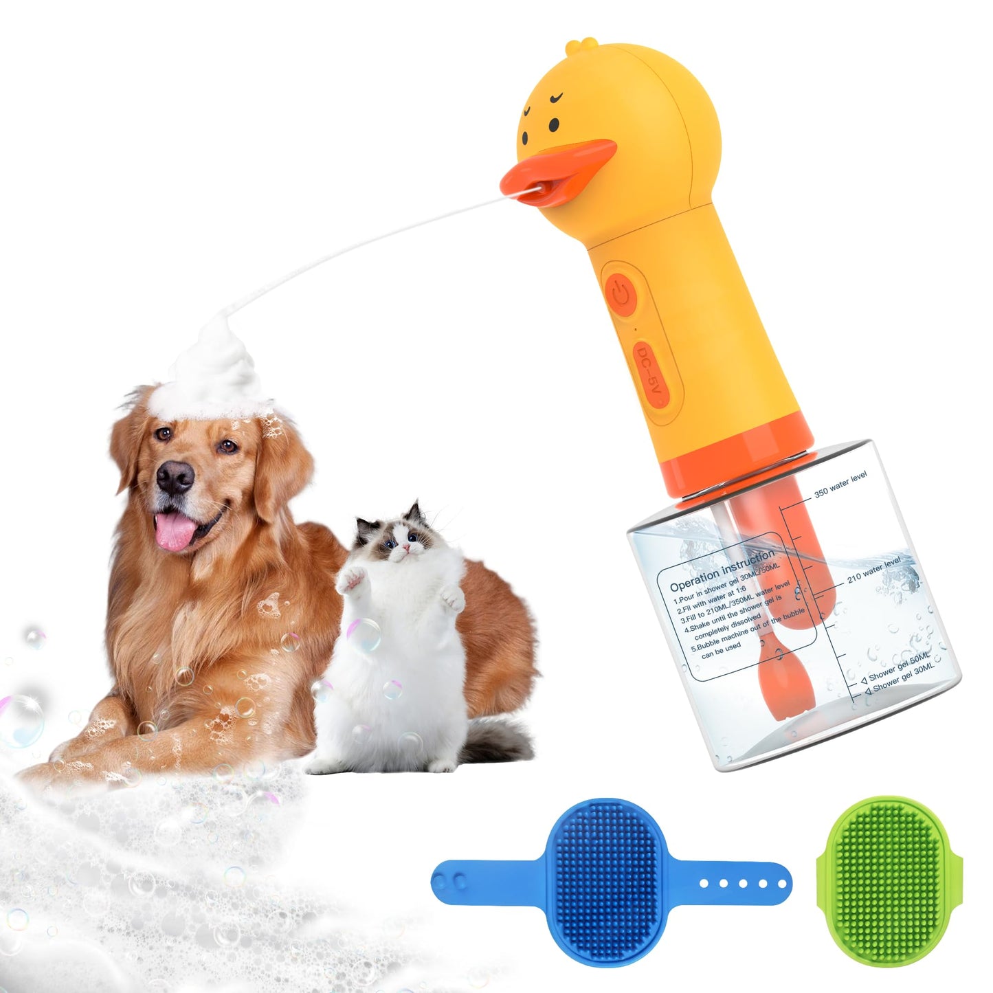 White Smoke Homrich Electric Dog Soap Dispenser, Automatic Dog Cleaning Foam Machine, Dog Shampoo Sprayer with Brush for Dog and Cat Bathing, Shampoo Foamer for Pet Bathing, Bathroom, Kitchen Sink