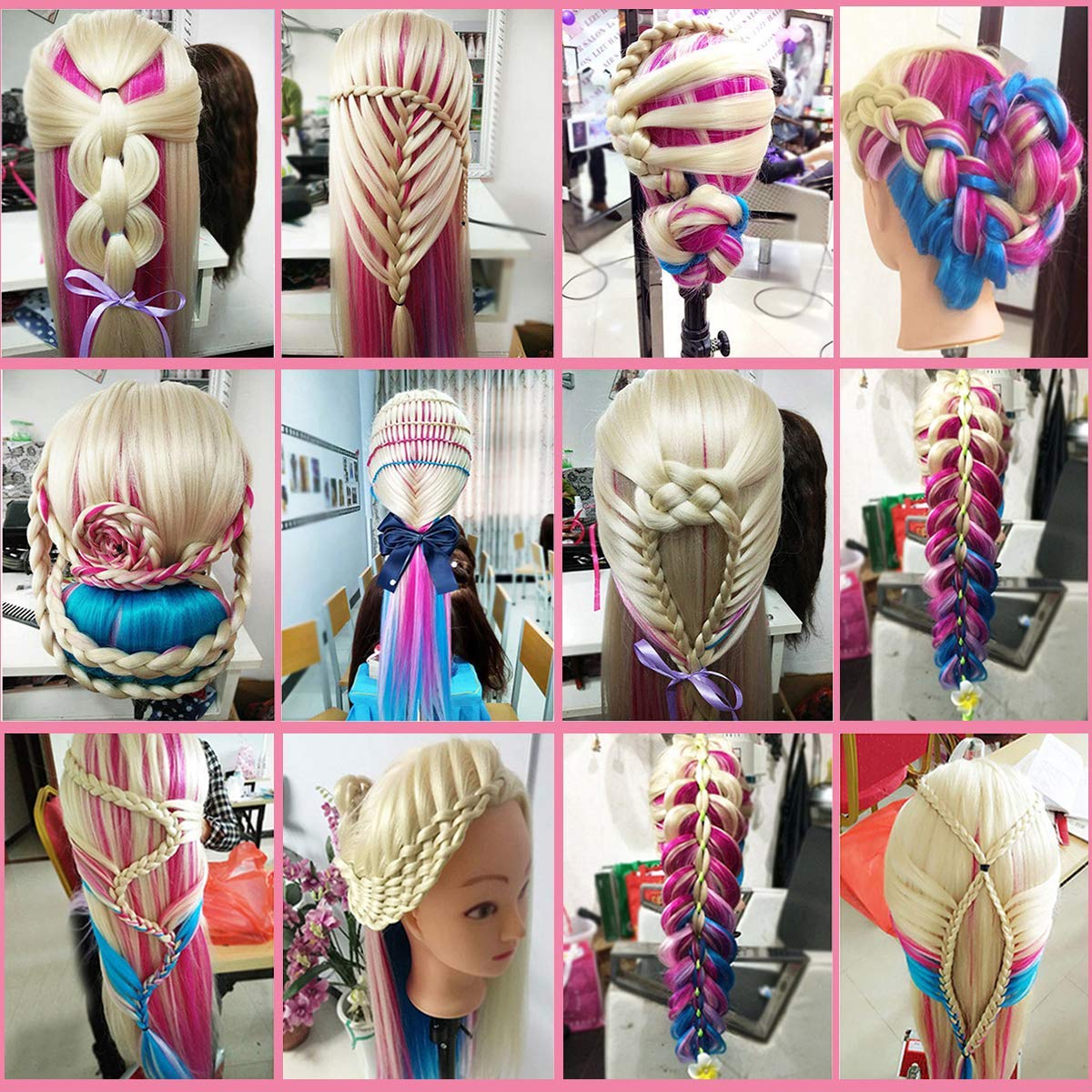 Misty Rose Beauty Star 29" Colorful Mannequin Head with 100% Syntheic Hair, Doll Head for Hair Styling and Braiding Practice, Professional Bride Cosmetology Training Manikin Head with Clamp Stand Updo Kit