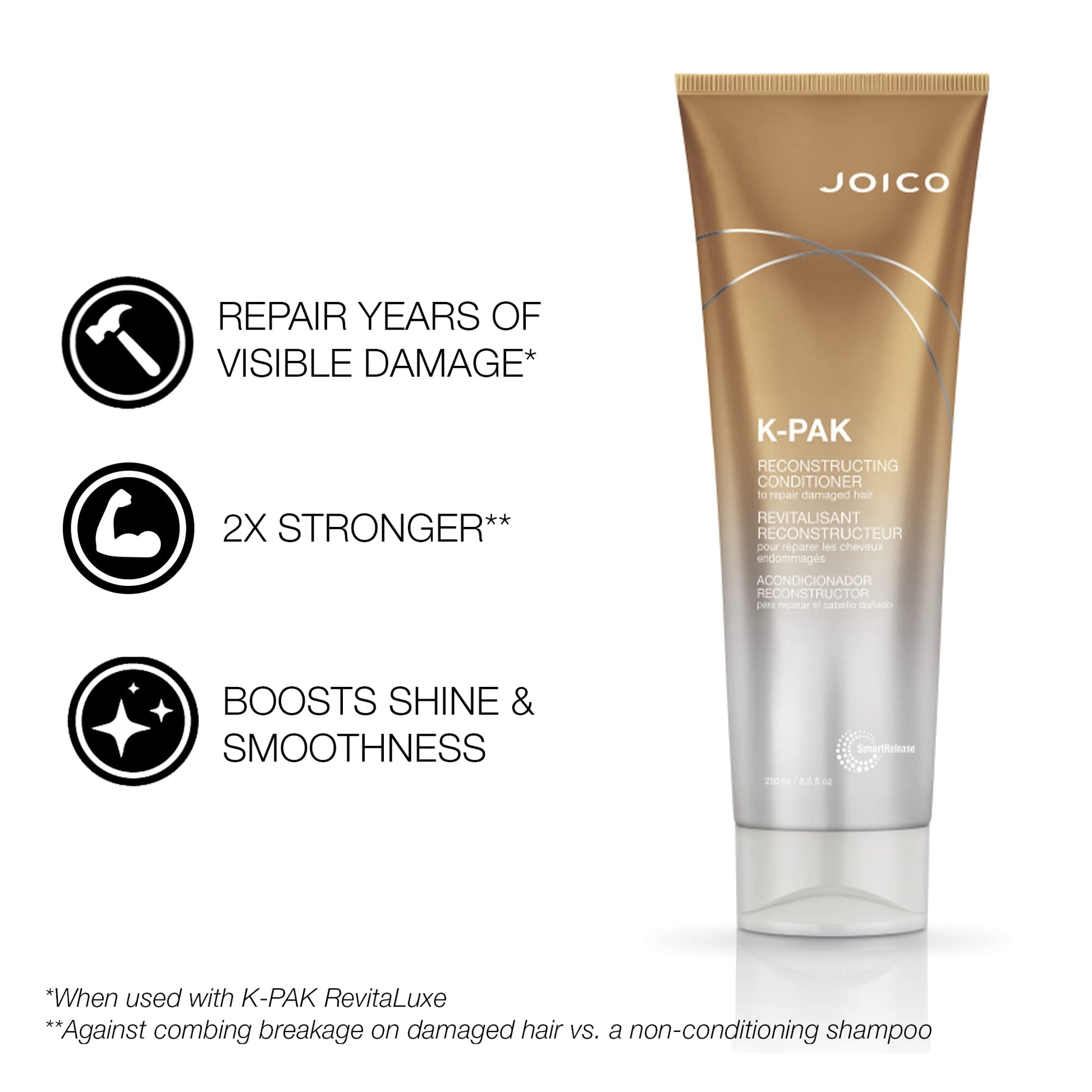 White Smoke Joico K-PAK Daily Shampoo and Conditioner Set to Repair Damage, 10.1-Ounce