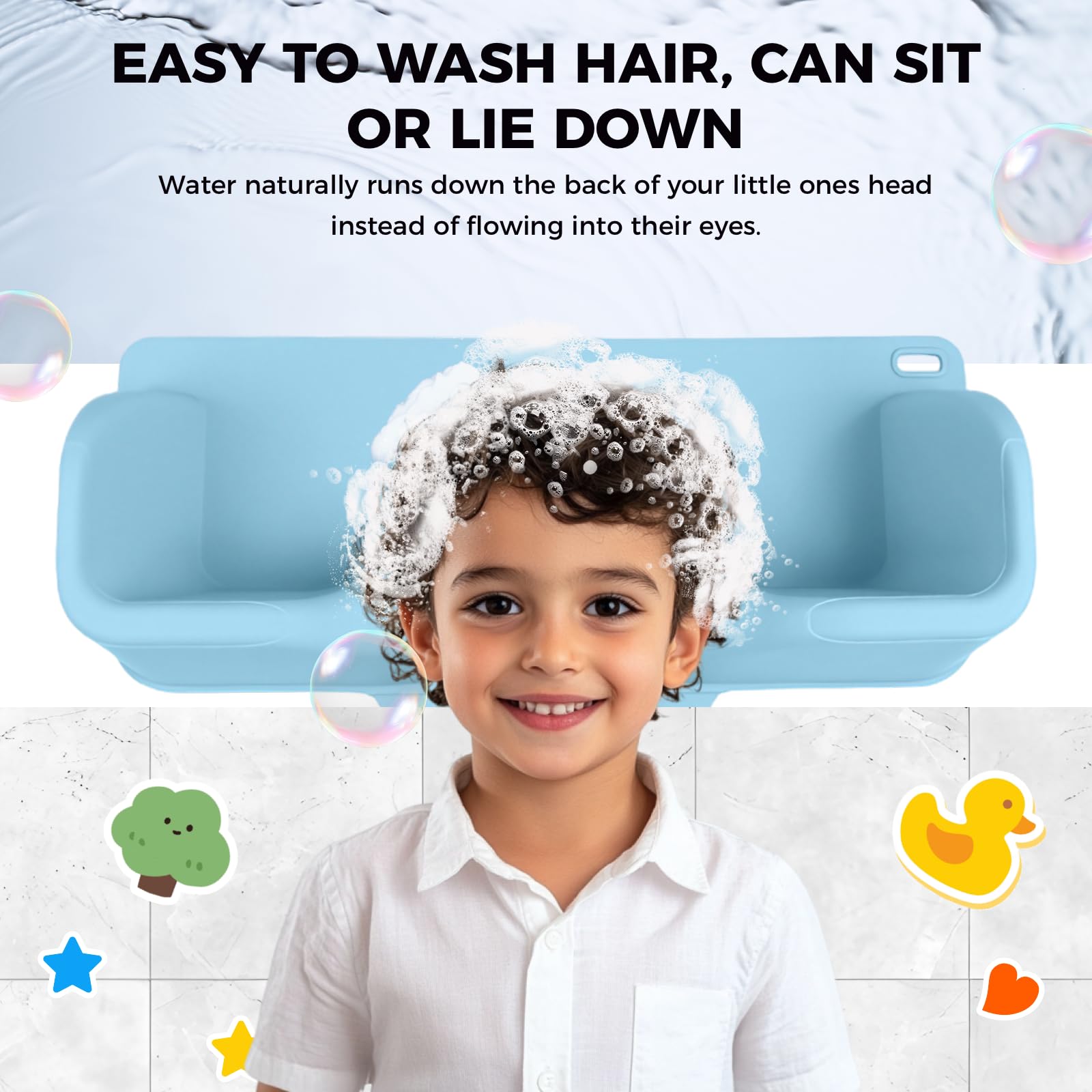White Smoke Portable Hair Wash Basin for Kids and Teens,Tear-Free Shampoo Bowl with Neck Support for Sink or Bathtub,Stress-Free Hair Washing (Blue)