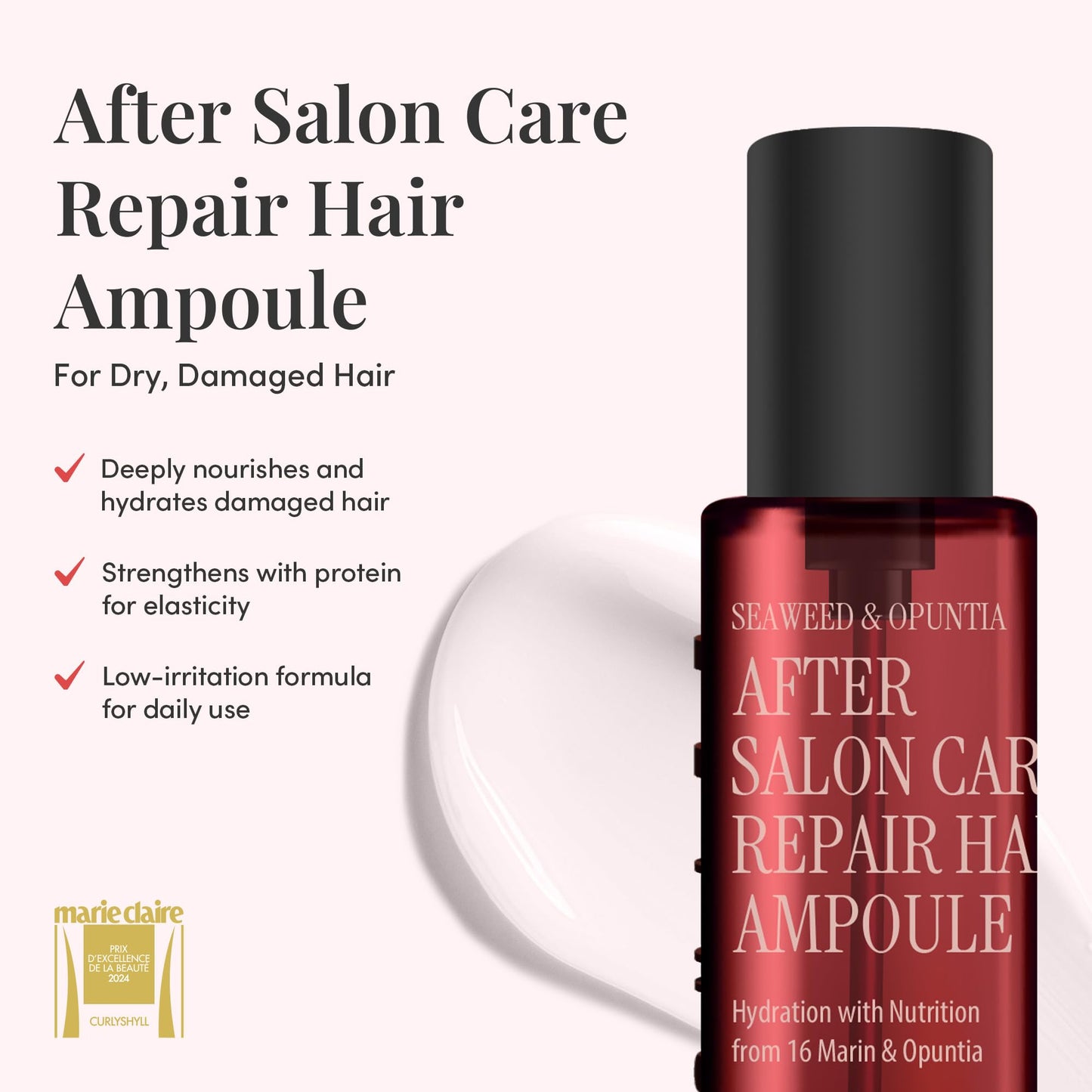 White Smoke CURLYSHYLL After Salon Care Repair Hair Ampoule | Lightweight Serum Care for Daily Damaged Hair Repair | Seaweed & Opuntia Extracts | Leave-in Moisture Serum | 100ml