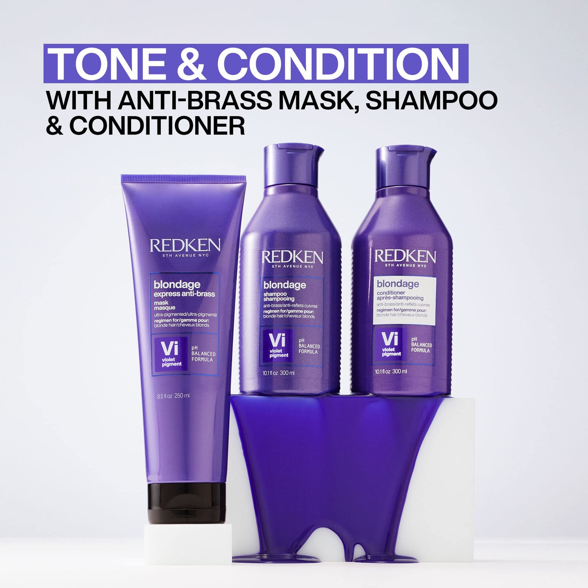 Lavender Redken Blondage Express Anti-Brass Mask For Blonde & Highlighted Hair - Ultra-Pigmented Purple Mask For Blonde Hair, 8.5 Fl Oz