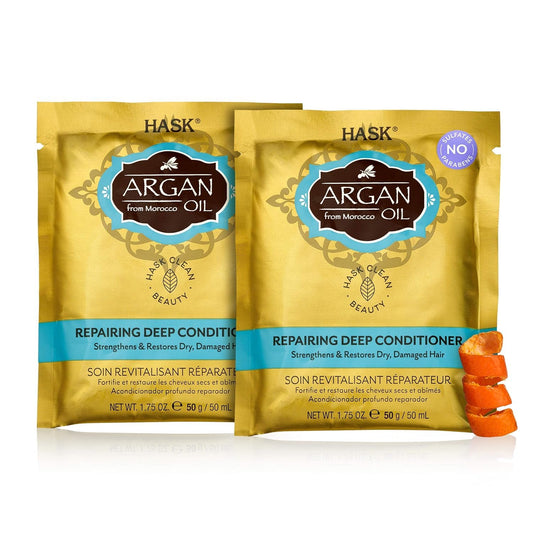Light Goldenrod HASK ARGAN OIL Repairing Deep Conditioner Treatments for all hair types color safe gluten free sulfate Pack of paraben