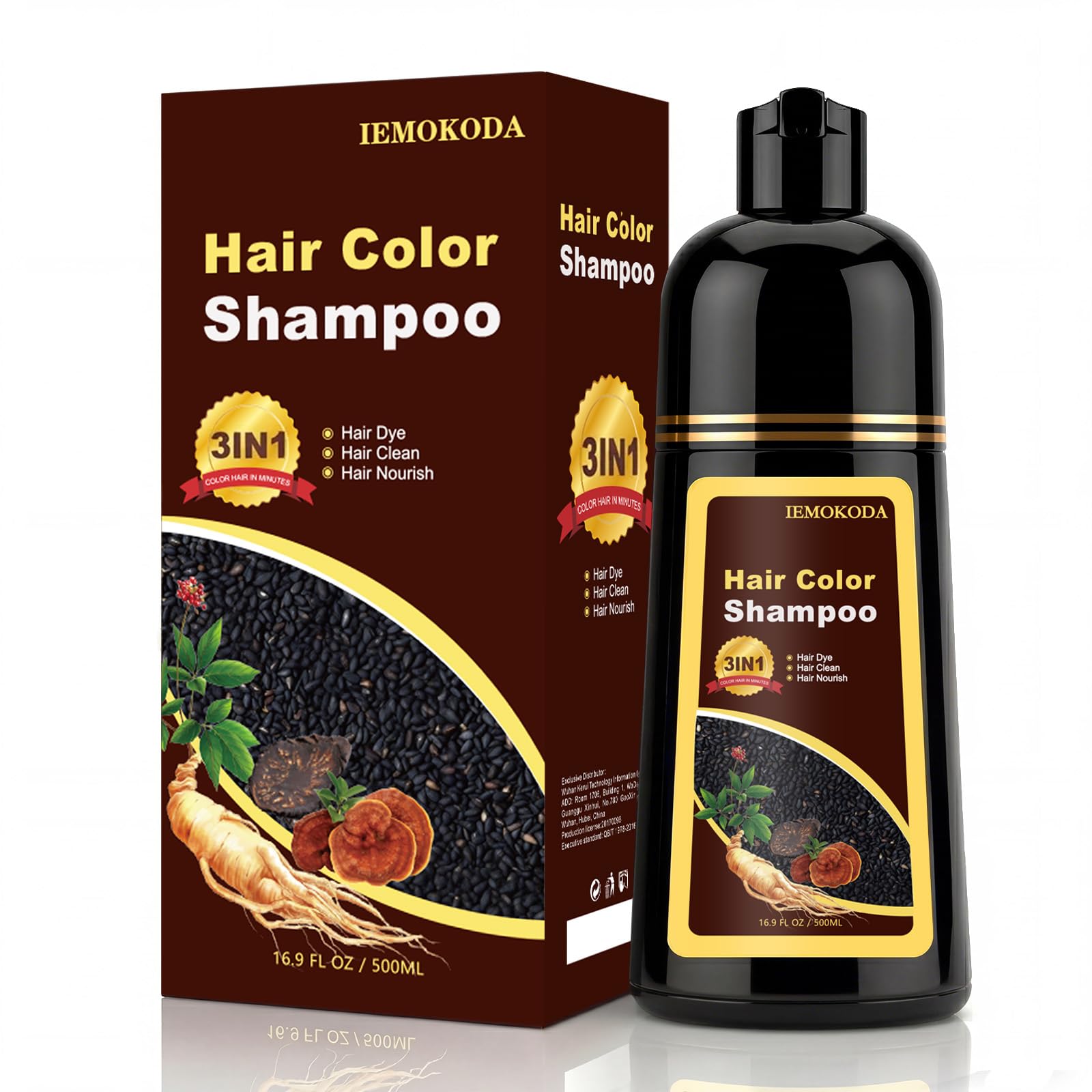 Black Black Long-Lasting & Natural Hair Color Shampoo - 3 in 1 for Gray Coverage, Instant Effect in Minutes for Men & Women, 16.9 Fl Oz