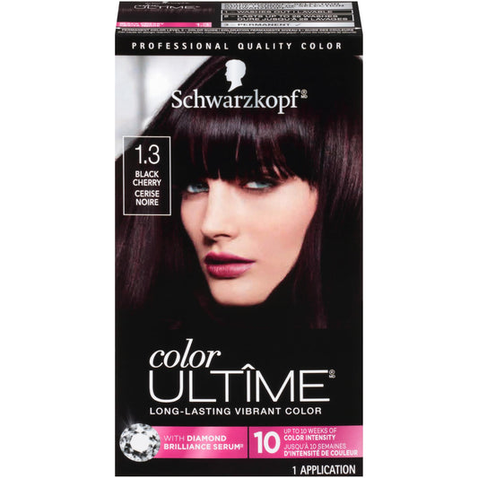 Black Schwarzkopf Color Ultime 1.3 Black Cherry Hair Dye, Permanent Intense Black with Diamond Brilliance, Fade-Resistant, Covers Grays, All Hair Textures