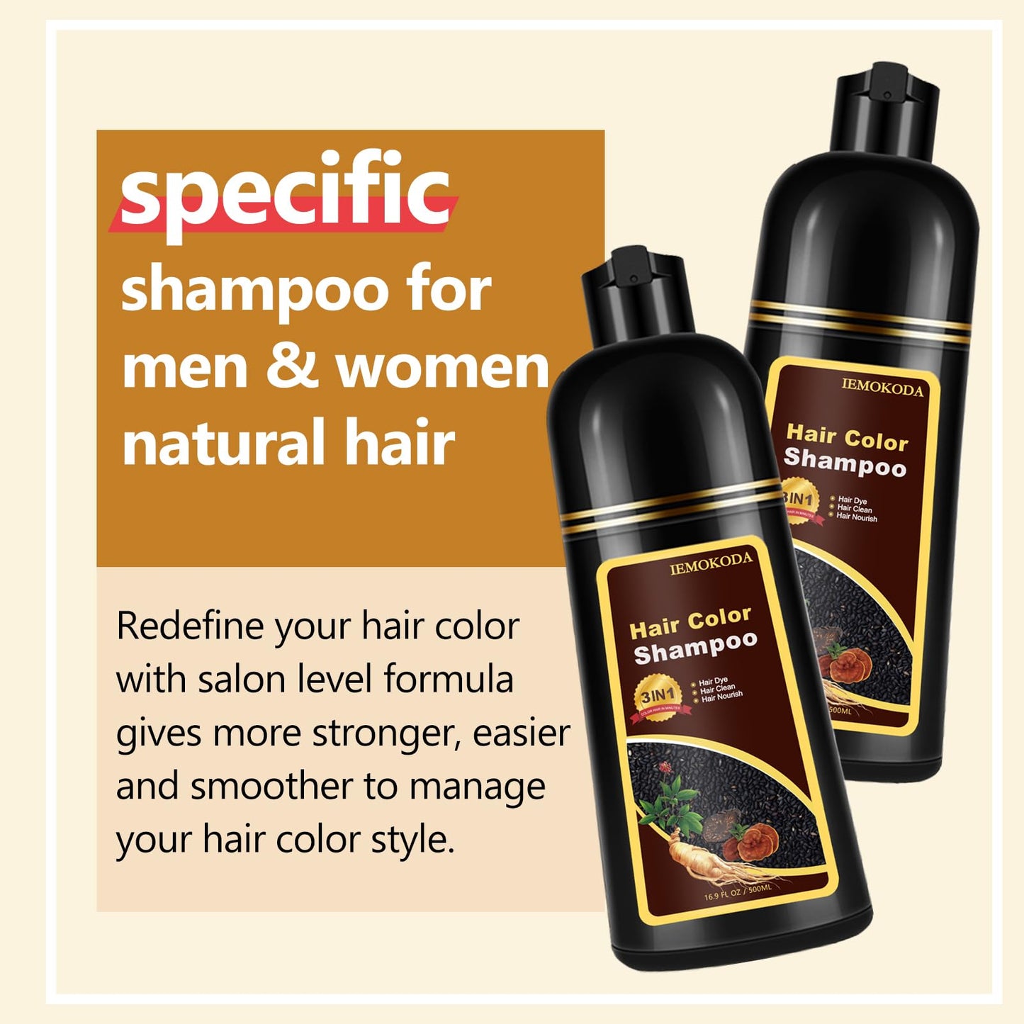 Seashell Fedulili Instant Light Brown Hair Dye Shampoo for Gray Hair 3 in 1, Natural Hair Color Shampoo for Women Men Brown Colors in 10-15 mins, 100% Coverage Long Lasting Hair Dye 16.9 Fl Oz (Light brown)