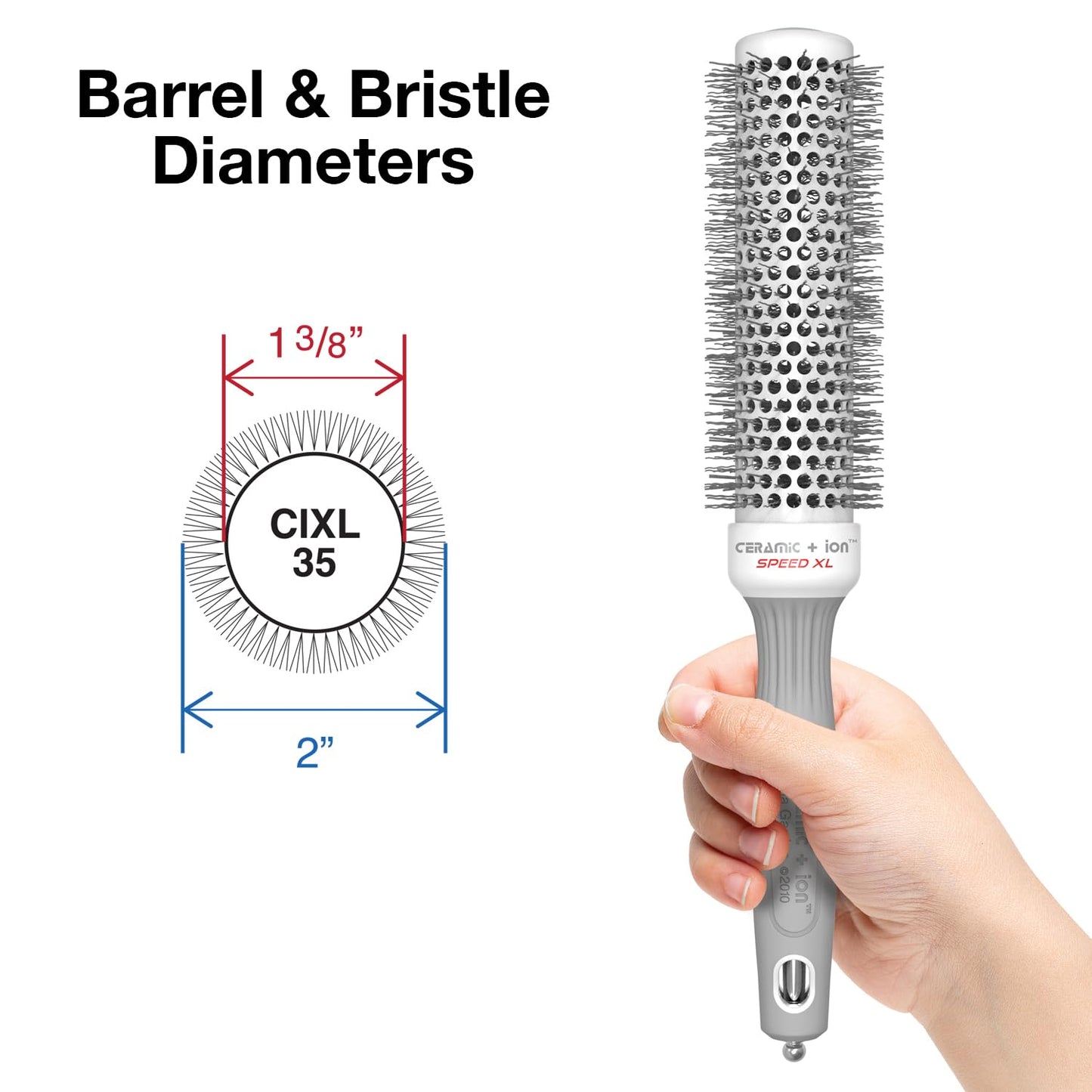 White Smoke Olivia Garden Ceramic + Ion Speed XL - Extra-Long Round Thermal Hair Brush - Not Electrical - Professional Blowout Brush for Normal to Thick Hair - 1 3/8"- Diameter Barrel - CIXL-35