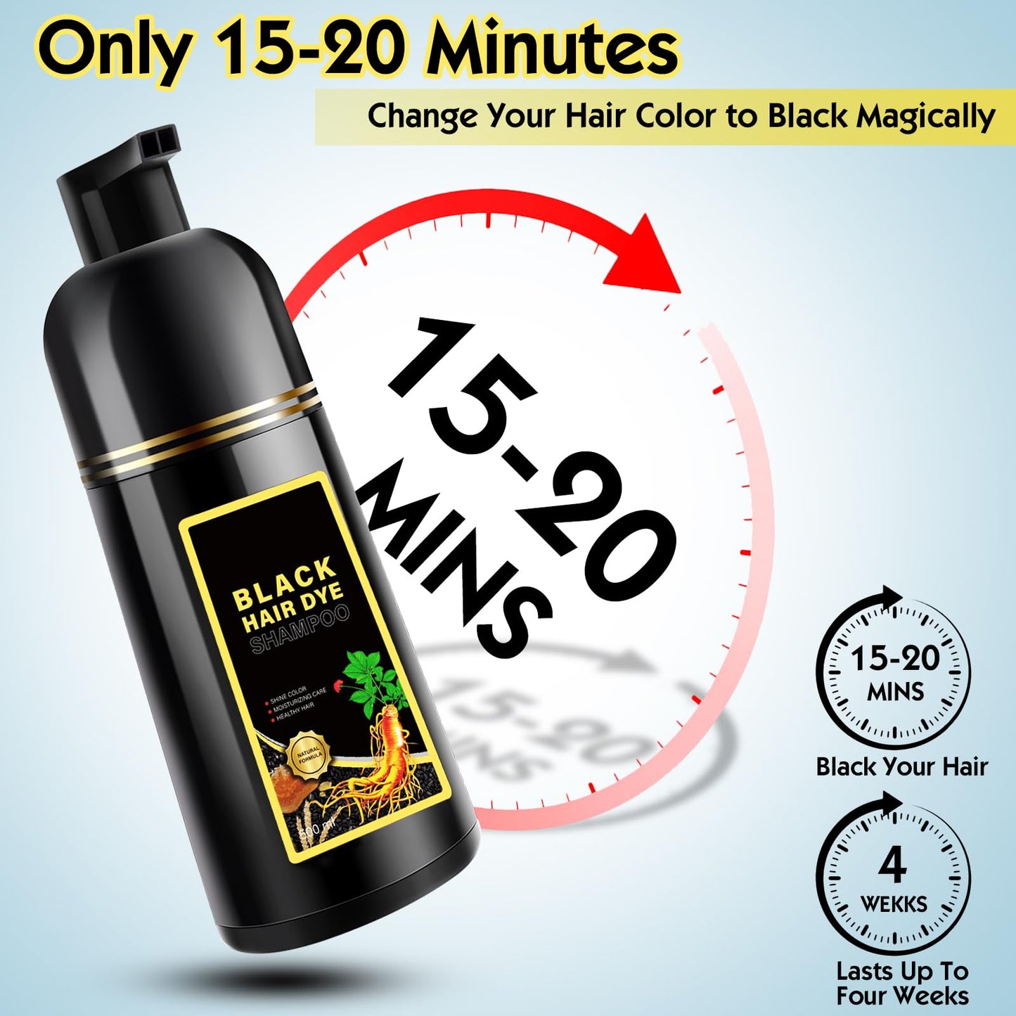 White Smoke Black Hair Dye Shampoo 3 in 1, Herbal Shampoo Hair Dye for Women Men, Grey Coverage 16.9fl oz