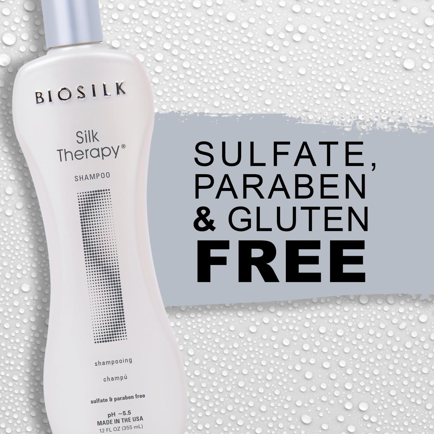 Light Gray BioSilk Silk Therapy Shampoo, Gentle Hair Cleanser Delivers Healthy & Shiny Hair, Great For All Hair Types, Sulfate, Paraben, & Cruelty-Free, 12 Oz