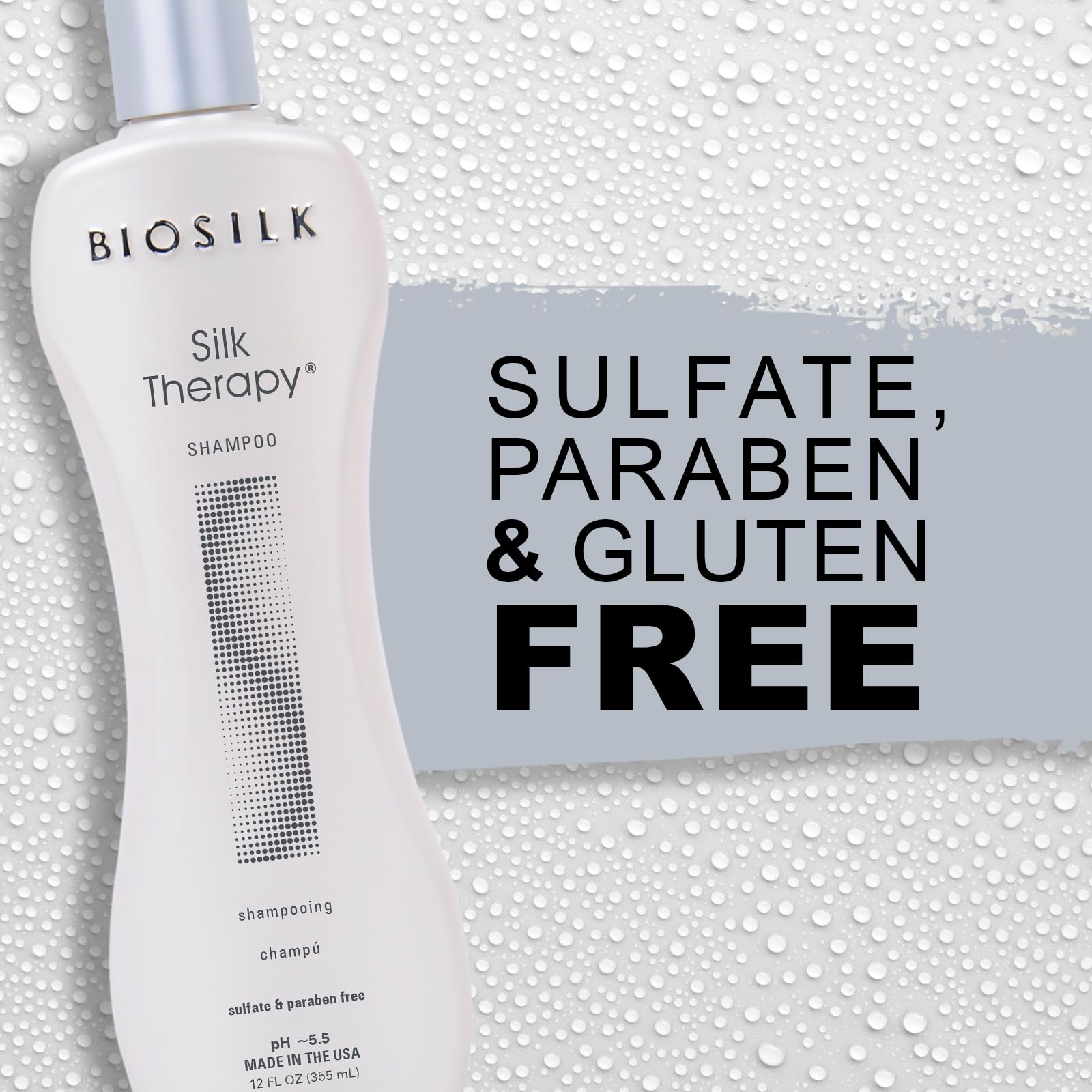 Light Gray BioSilk Silk Therapy Shampoo, Gentle Hair Cleanser Delivers Healthy & Shiny Hair, Great For All Hair Types, Sulfate, Paraben, & Cruelty-Free, 12 Oz