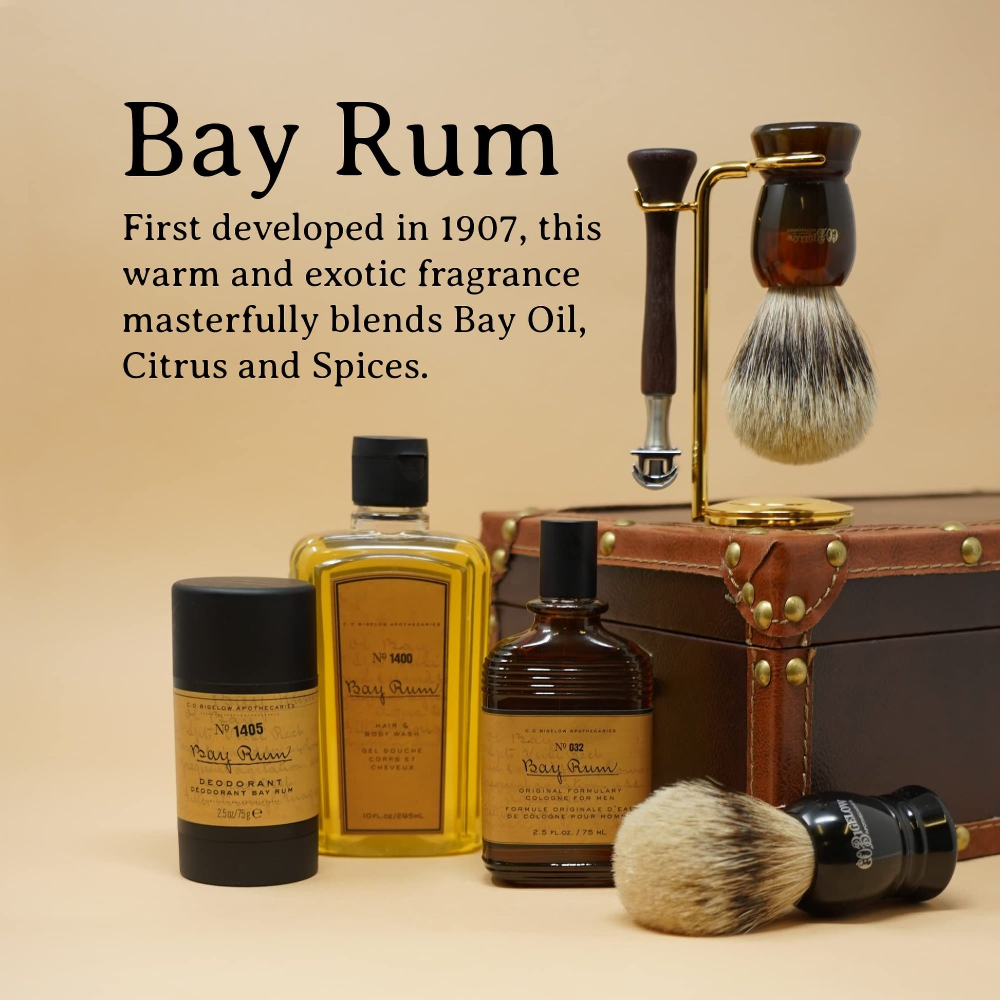 Tan C.O. Bigelow Bay Rum Hair & Body Wash for Men, Citrus Spice Scented Men's 2 in 1 Shampoo & Body Wash with Aloe Vera, 10 Fl Oz