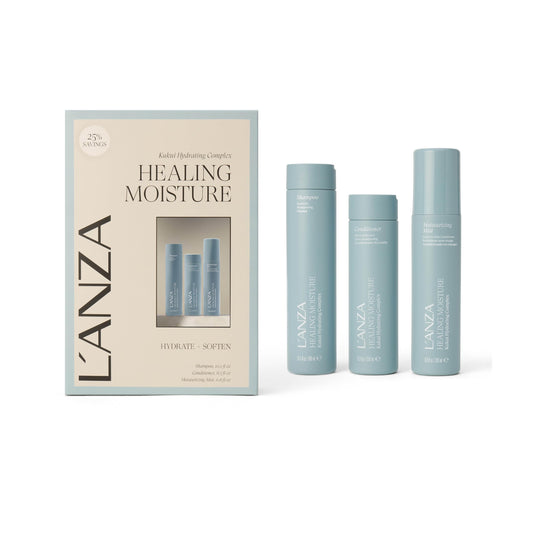 White Smoke L'ANZA Healing Moisture Hair Spray Mist, Shampoo & Conditioner Set, Hydrates & Heals Damaged Locks, Deep Hydration, Softens, Anti-Frizz, Anti-Humidity, Restores Elasticity, Color Safe, Hair Care Kit