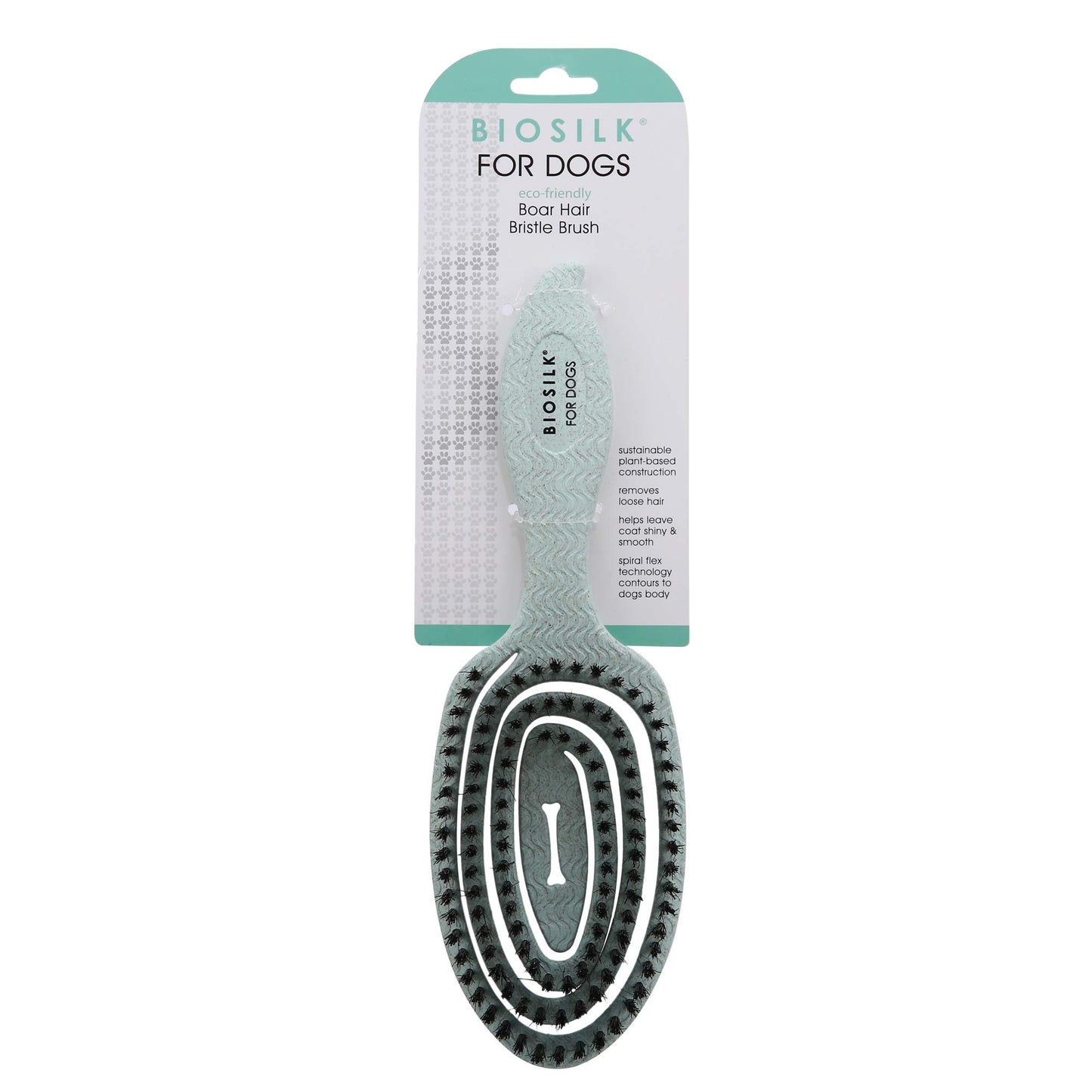 Light Gray BioSilk for Dogs Eco-Friendly Boar Hair Bristle Brush in Mint Green | Easy to Hold Ergonomic Handle Dog Brush for Shedding | Best Pet Brush for Dog Grooming