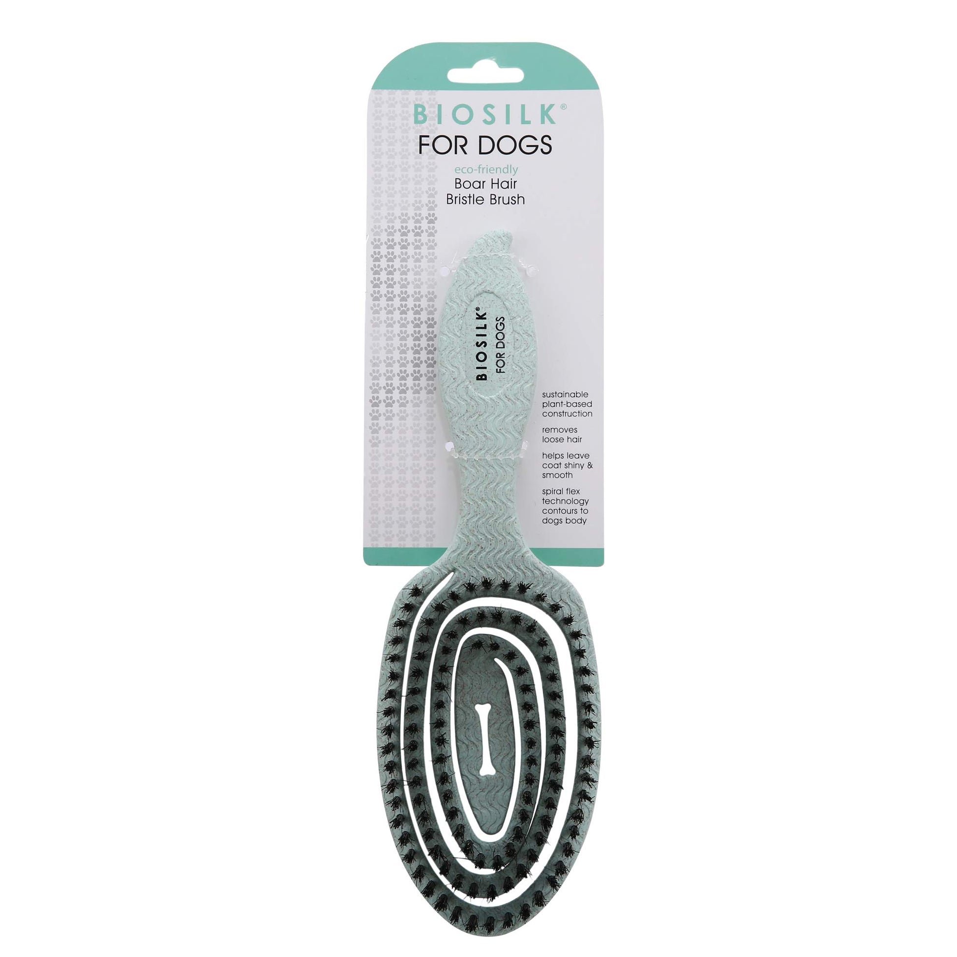 Light Gray BioSilk for Dogs Eco-Friendly Boar Hair Bristle Brush in Mint Green | Easy to Hold Ergonomic Handle Dog Brush for Shedding | Best Pet Brush for Dog Grooming