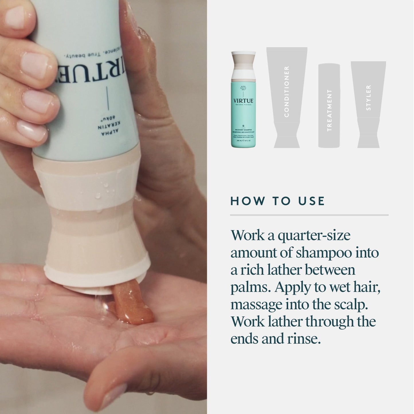 White Smoke VIRTUE Recovery Sulfate Free Shampoo with Keratin and Baobab Seed Oil for Damaged Hair, Color Safe