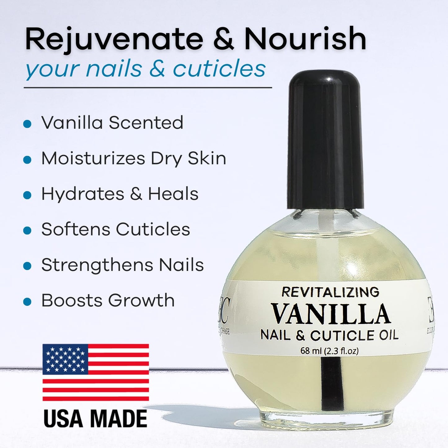 White Smoke Ellie Chase Moisturizing Cuticle & Nail Care Oil 2.3 Fl Oz - Vanilla Scented – Infused with Jojoba Oil, Aloe, Vitamin E – Nail & Cuticle Hydration, Repair, Moisturizer, Strengthener, Growth