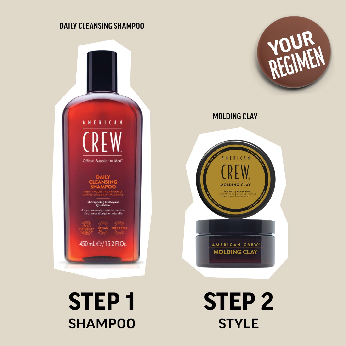 Light Gray American Crew Men's Hair Molding Clay, Like Styling Gel with Strong Hold & Medium Shine, 3 oz