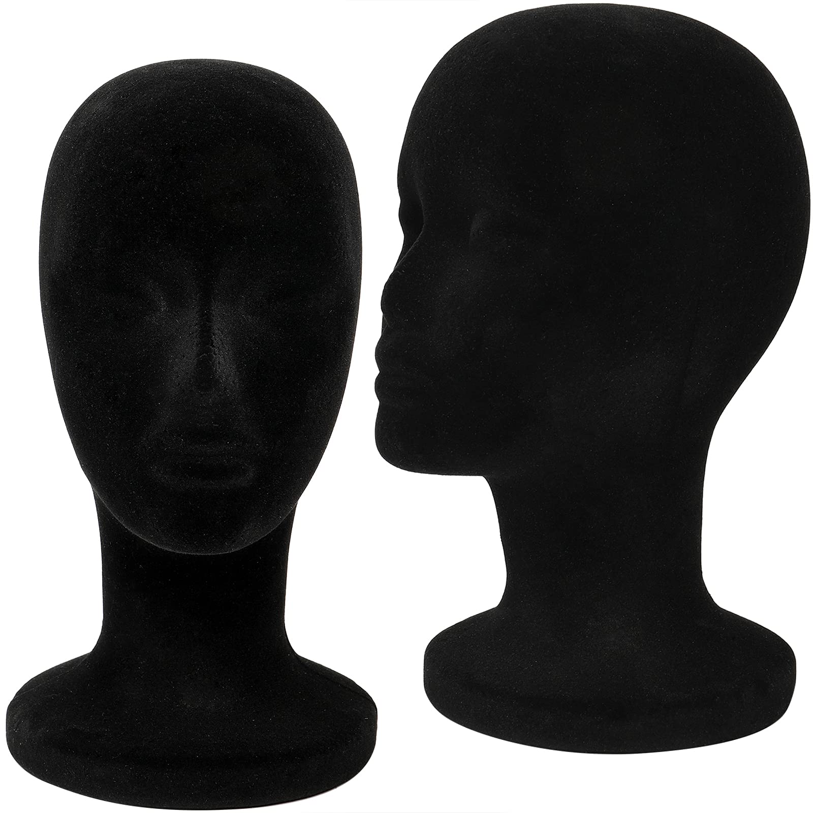 Black Foraineam 2 Pack Black Foam Mannequin Head, 12 Inch Female Manikin Foam Heads, Wig Holder Hats Glasses Headband Hairpieces Display Stand