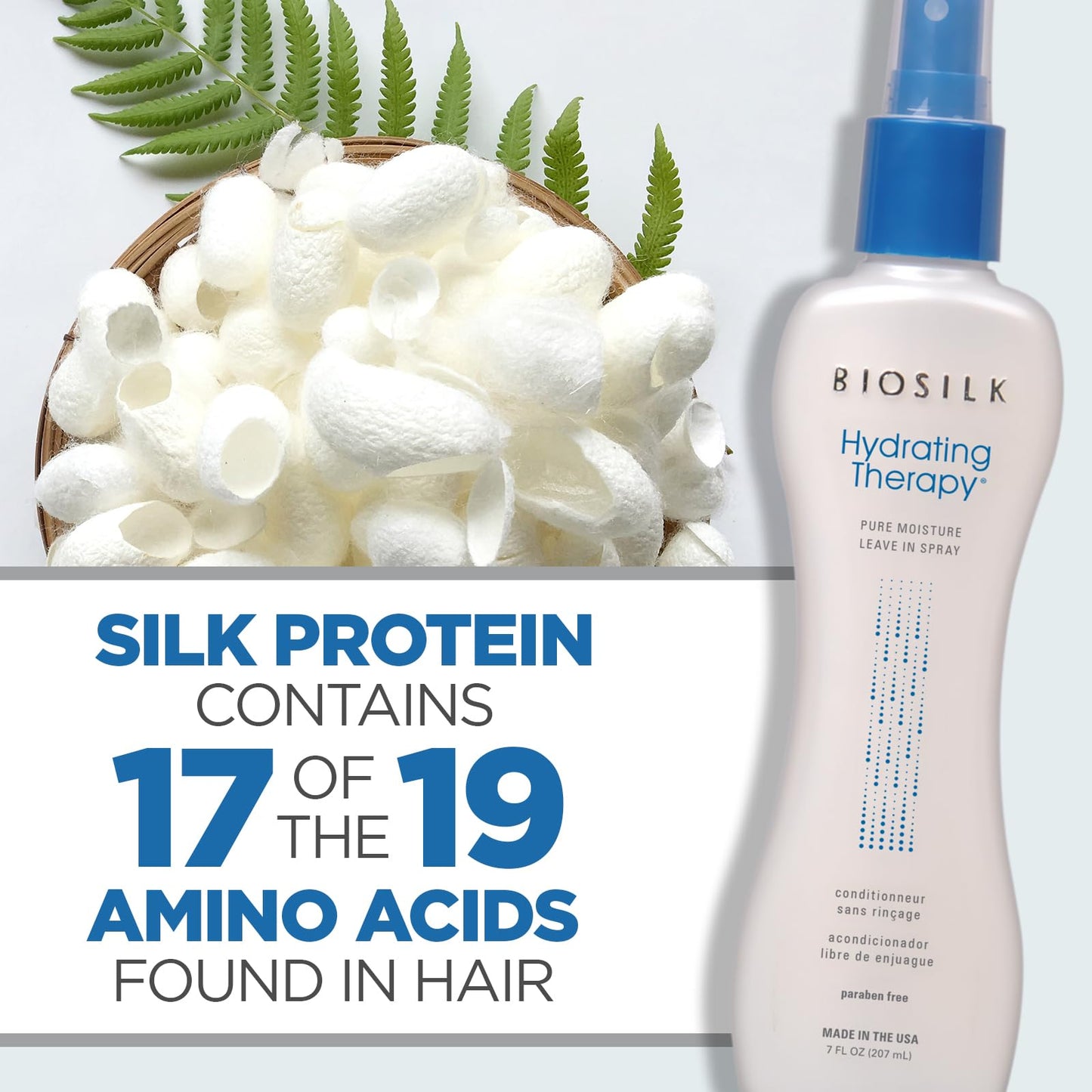 White Smoke BioSilk Hydrating Therapy Pure Moisture, Leave-In Hair Spray for Frizz Control & Hydration, Adds Shine, Replenishes Hair Moisture, Sulfate-Free, Paraben-Free, Cruelty-Free, 7 Oz