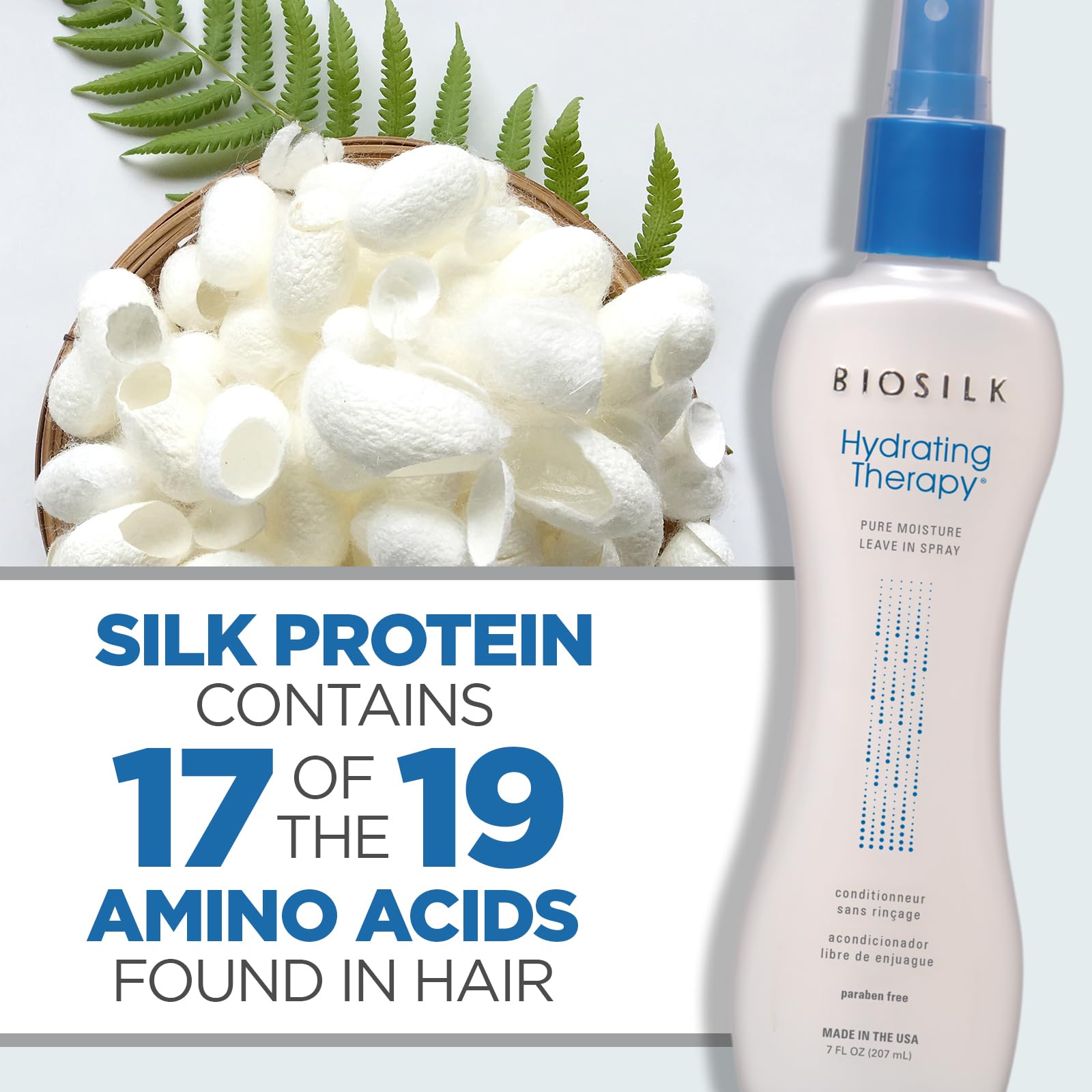 White Smoke BioSilk Hydrating Therapy Pure Moisture, Leave-In Hair Spray for Frizz Control & Hydration, Adds Shine, Replenishes Hair Moisture, Sulfate-Free, Paraben-Free, Cruelty-Free, 7 Oz