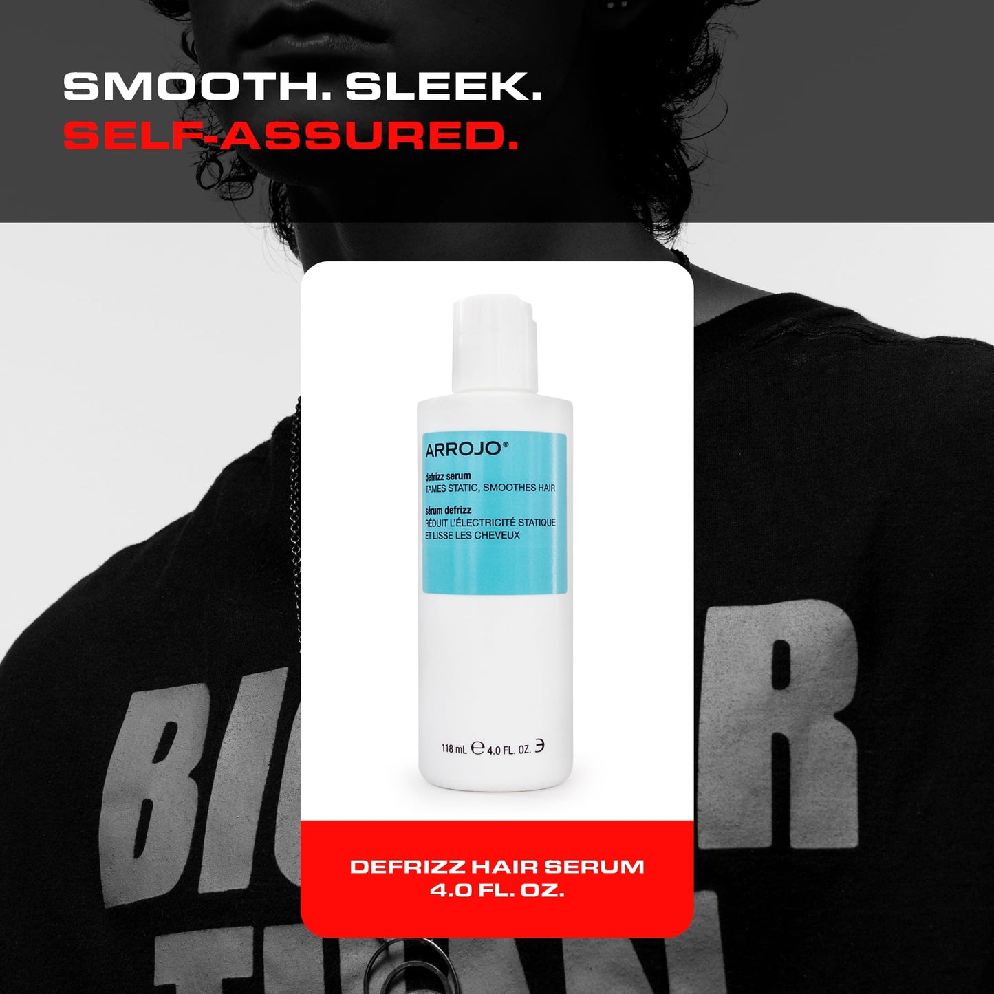 Black Arrojo Defrizz Serum, 4oz – Sulfate & Paraben-Free Hair Serum for Frizzy and Damaged Hair for Men & Women – Lavender-Pear Scented