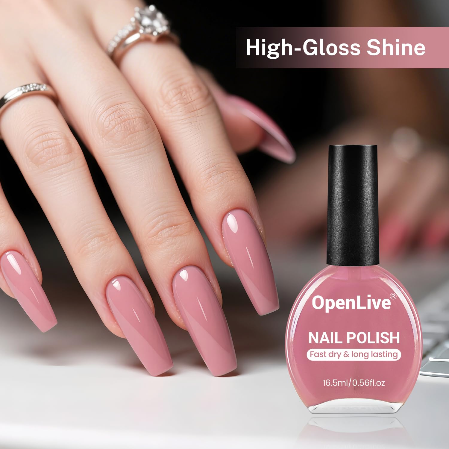 Black OpenLive 16.5ml Dusty Rose Nail Polish Large Volume Quick Drying Light Pink Nail Polish, Fast Drying and Long Lasting Color Nail Art DIY Home Manicure Gift for Women