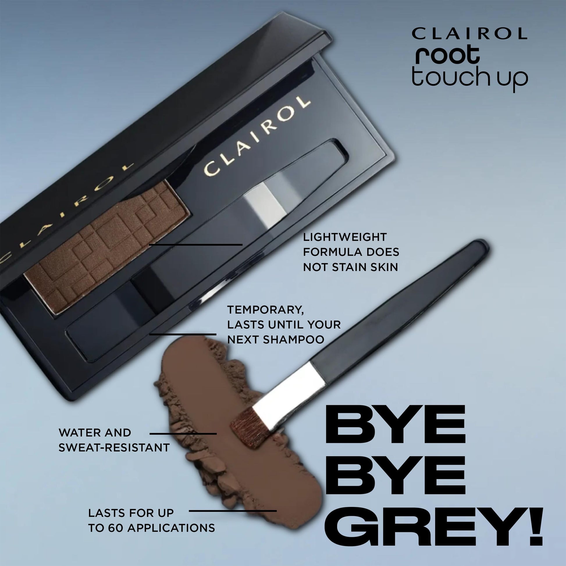 Light Steel Blue Clairol Root Touch-Up Temporary Concealing Powder, Dark Brown Hair Color | Ammonia Free | Instantly Cover Roots + Define Eyebrows | On-the-Go Compact with Mirror and Application Brush | Pack of 1