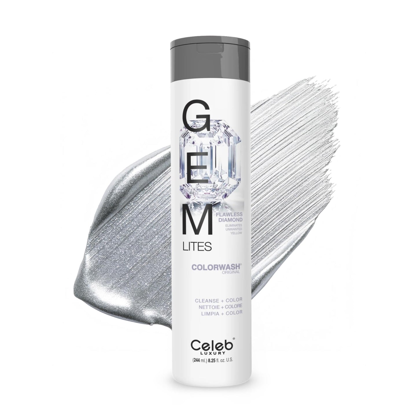 White Smoke Celeb Luxury Gem Lites Colorwash, Professional Semi-Permanent Hair Color Depositing Shampoo, Flawless Diamond, 8.25 Fl Oz (Pack of 1)