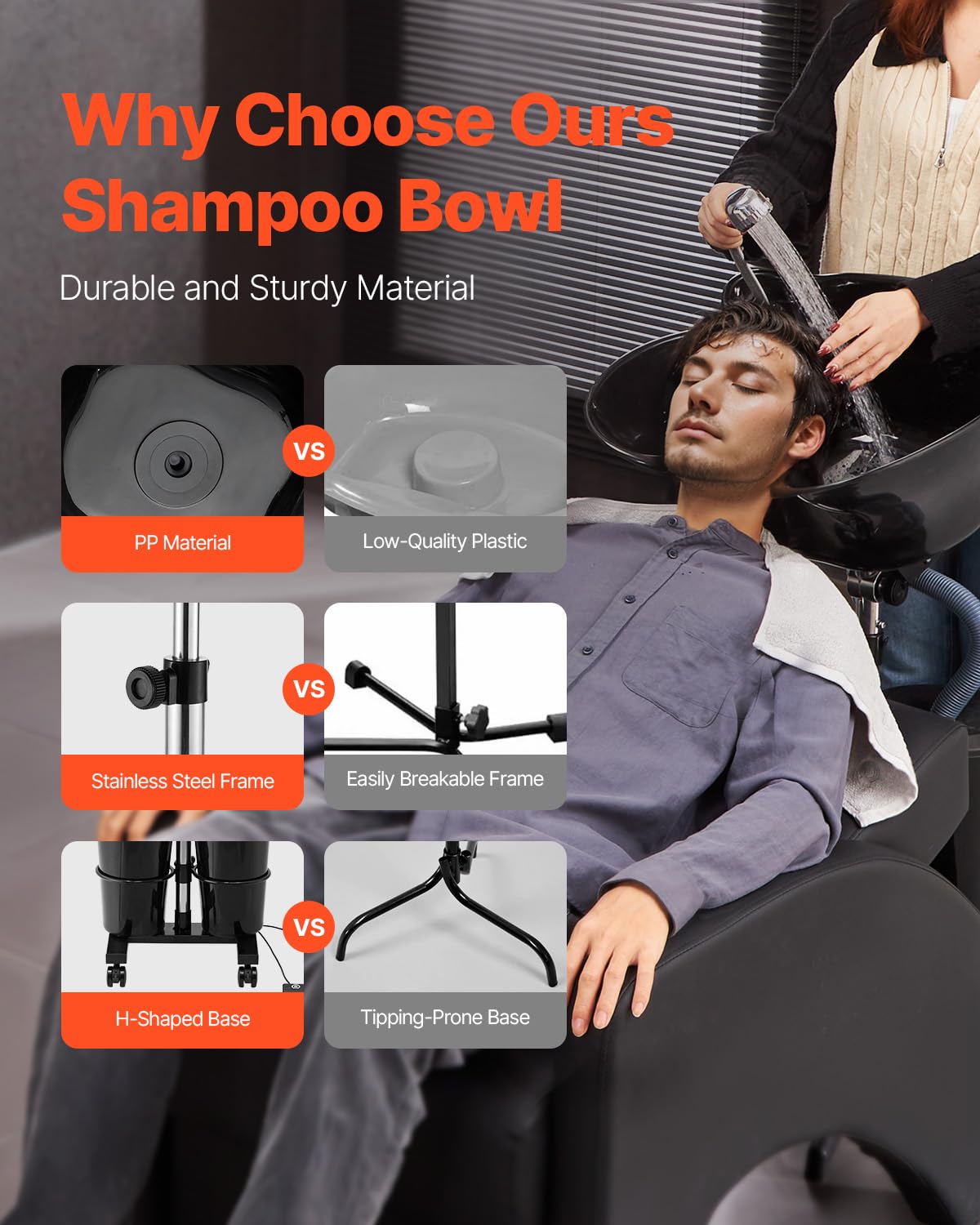 Dark Slate Gray VEVOR Portable Shampoo Bowl, Shampoo Sink for Washing Hair with Electric Pump, Includes 2 Buckets 2 Showerheads, Drain Hose, Height and Angle Adjustable Portable Wash Bowl for Home Salon Use, Black