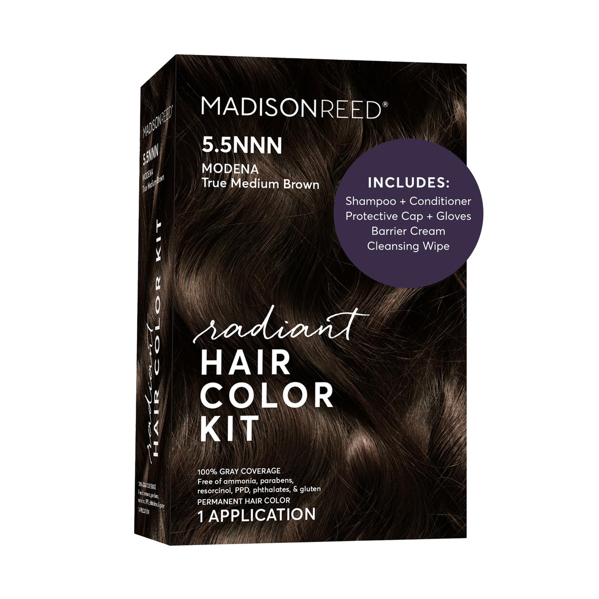 Black Madison Reed Radiant Hair Color Kit - 5.5NNN Dark Brown with Warm Golden Tones (Modena Brown), 100% Gray Hair Coverage Permanent Hair Dye for Resistant Grays | PPD-Free & Ammonia-Free, 1 Pack