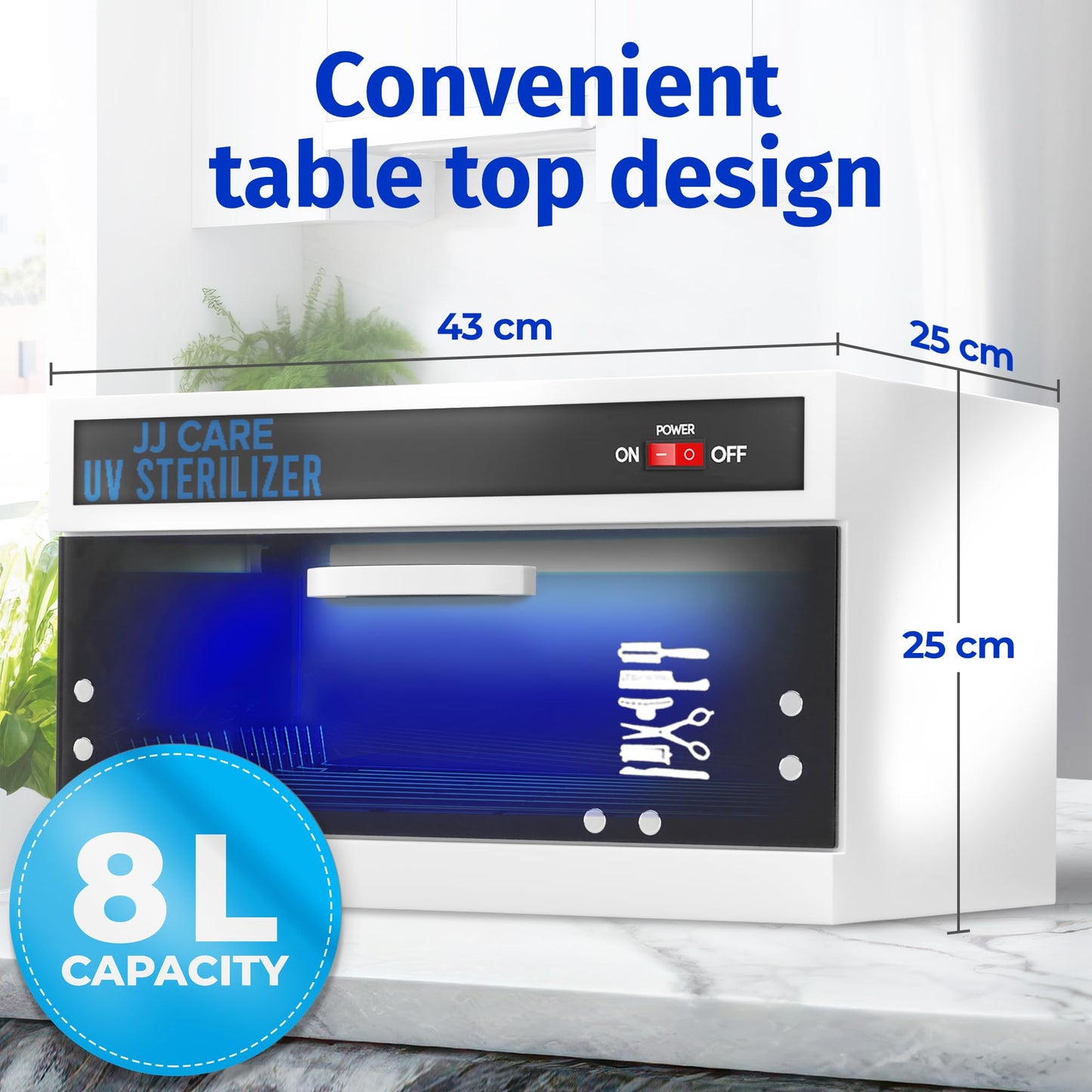 White Smoke JJ CARE UV Sanitizer Cabinet – 8L Capacity, Manual Timer, Professional Tabletop UV Sanitizer Cabinet for Salon, Spa, Office & Home Use, 99% Sanitization Efficiency