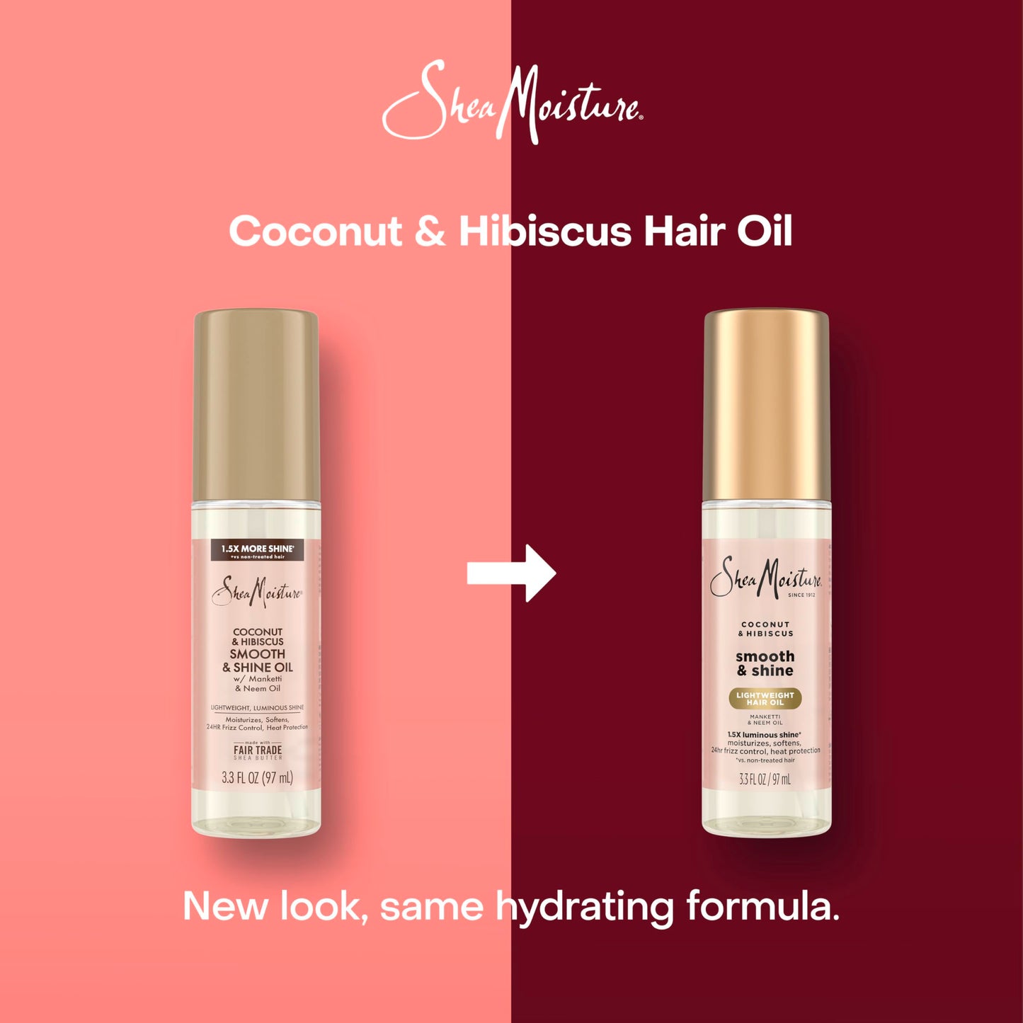 Dark Red Shea Moisture Coconut & Hibiscus Smooth & Shine Oil Coconut & Hibiscus Softens And Hydrates Hair With Manketti And Coconut Oil For A Lightweight Texture 3.3 Fl Oz